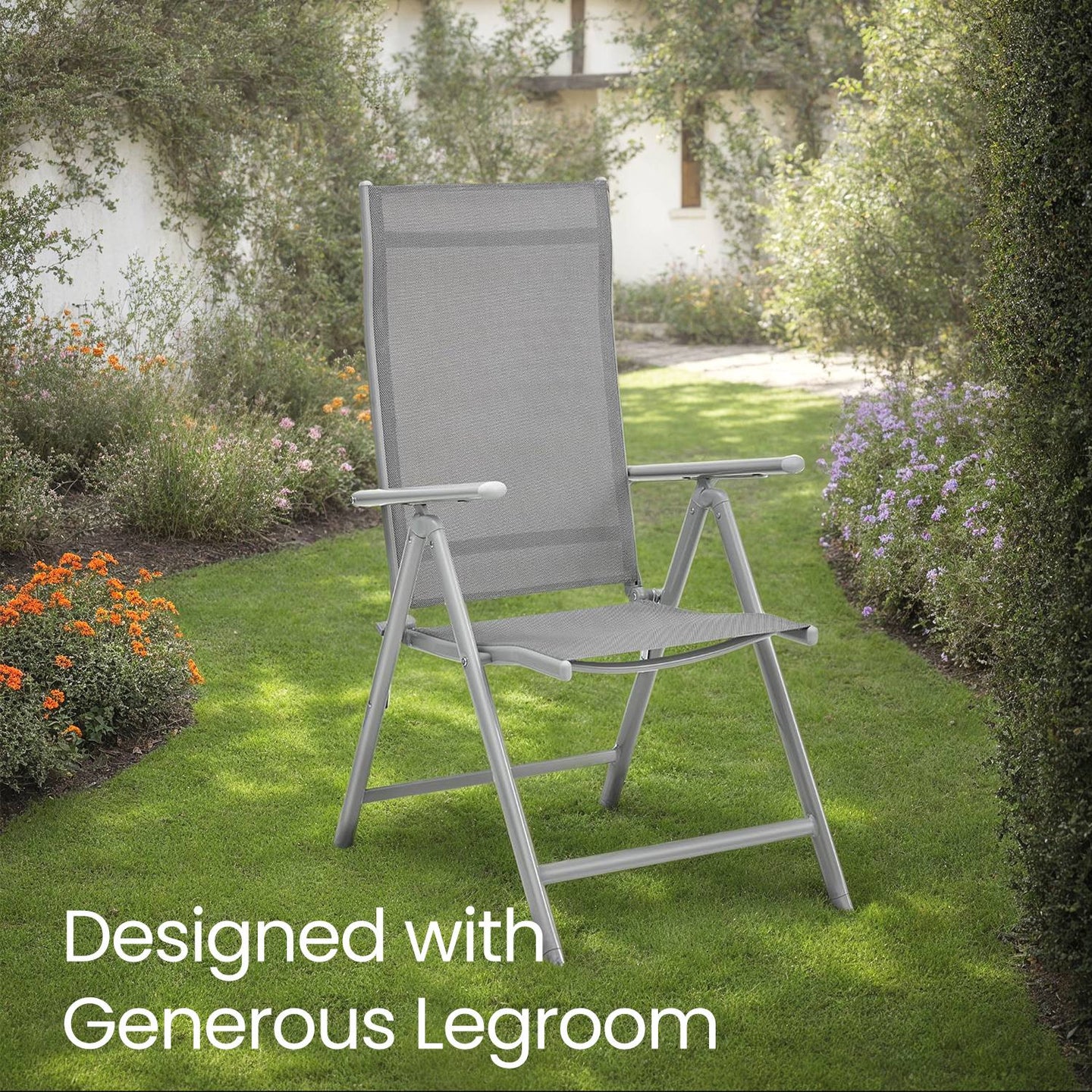 Folding Outdoor Chair - Fabric - Grey - 8-Angle Reclining Back