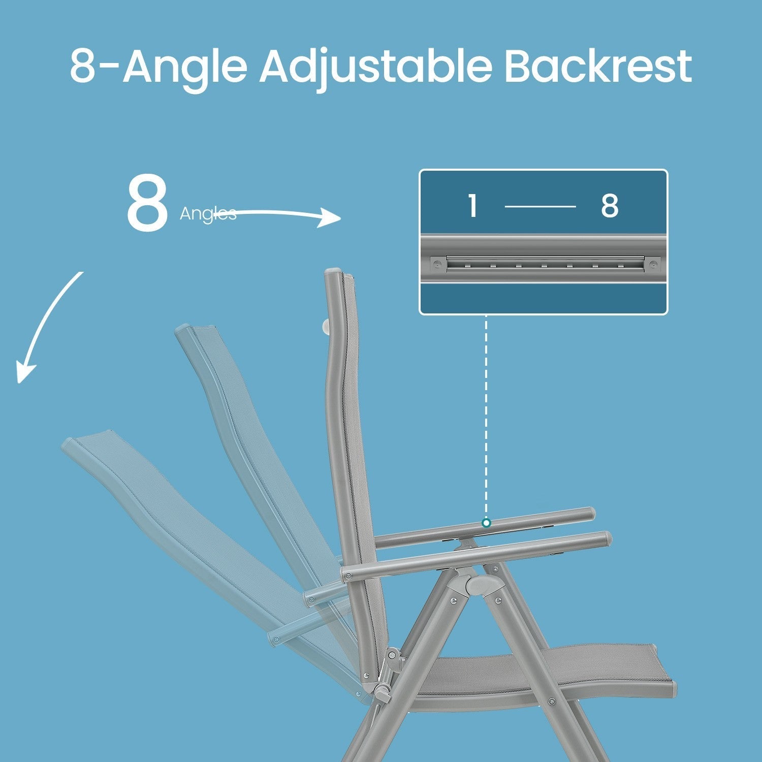 Folding Outdoor Chair - Fabric - Grey - 8-Angle Reclining Back