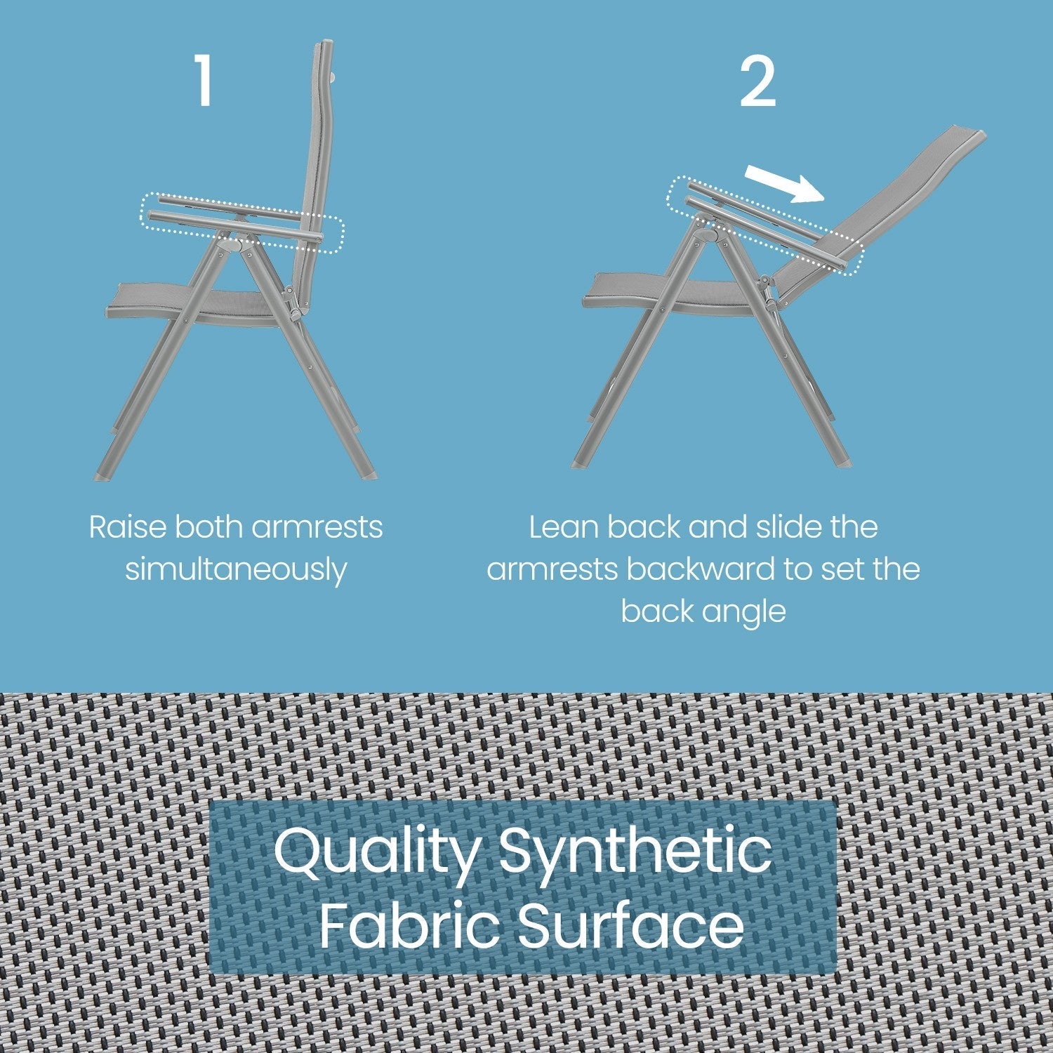 Folding Outdoor Chair - Fabric - Grey - 8-Angle Reclining Back