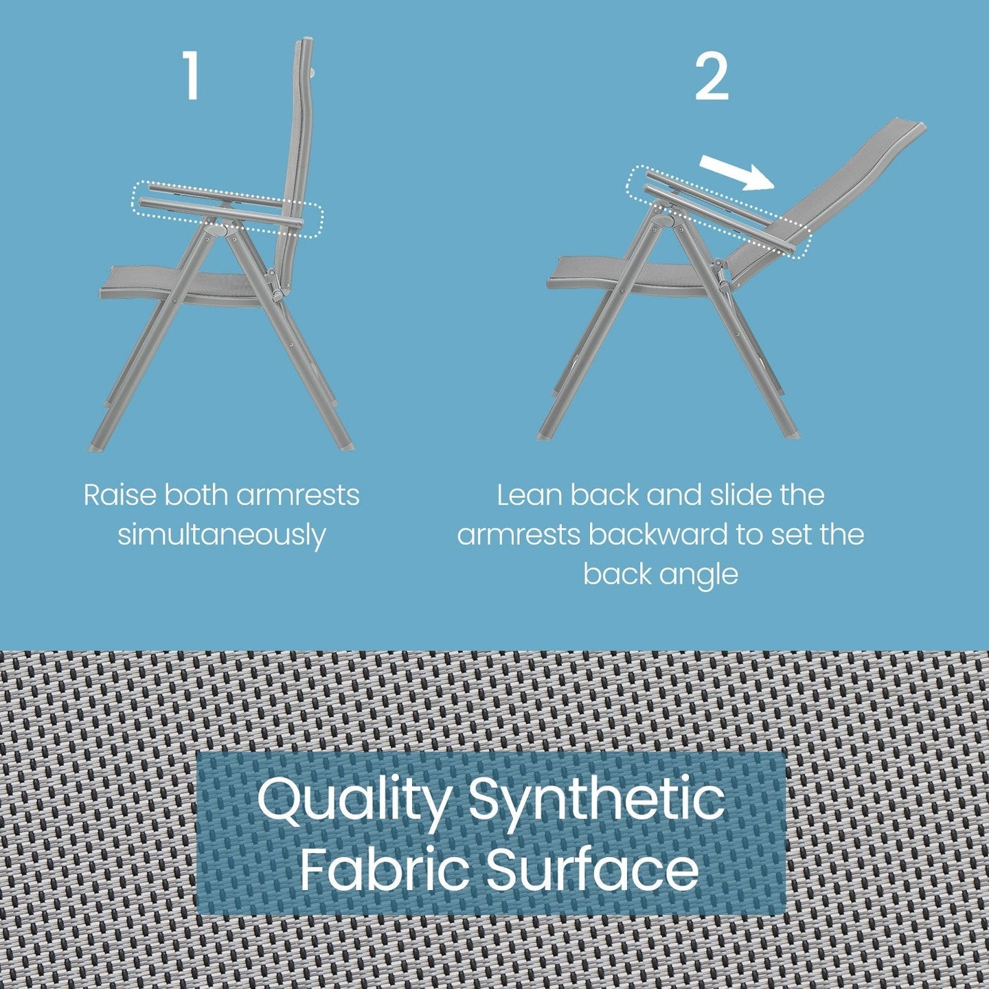Folding Outdoor Chair - Fabric - Grey - 8-Angle Reclining Back