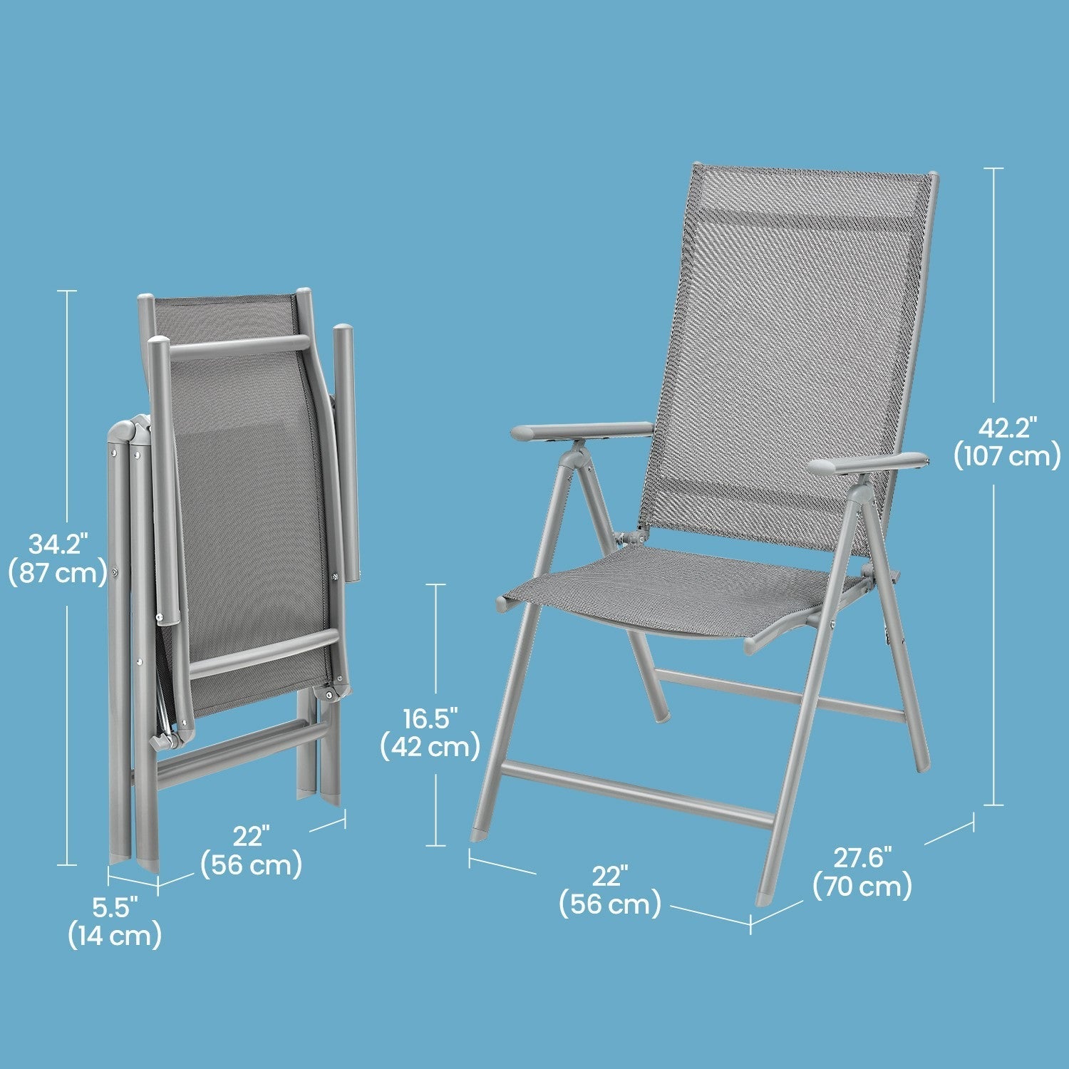 Folding Outdoor Chair - Fabric - Grey - 8-Angle Reclining Back