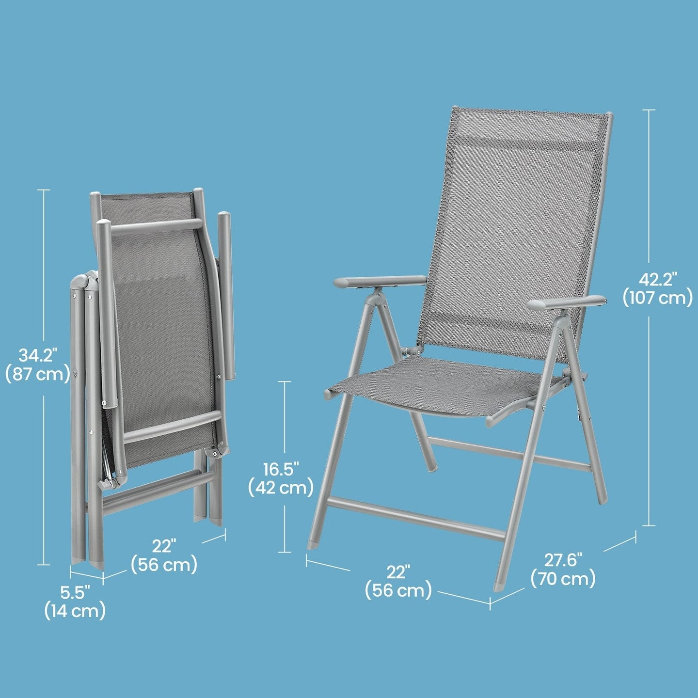 Folding Outdoor Chair - Fabric - Grey - 8-Angle Reclining Back