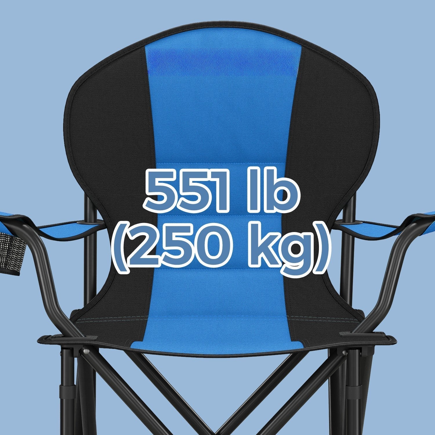 Folding Camping Chair - Heavy-Duty Metal - Grey and Black - Padded Seat with Cup Holder
