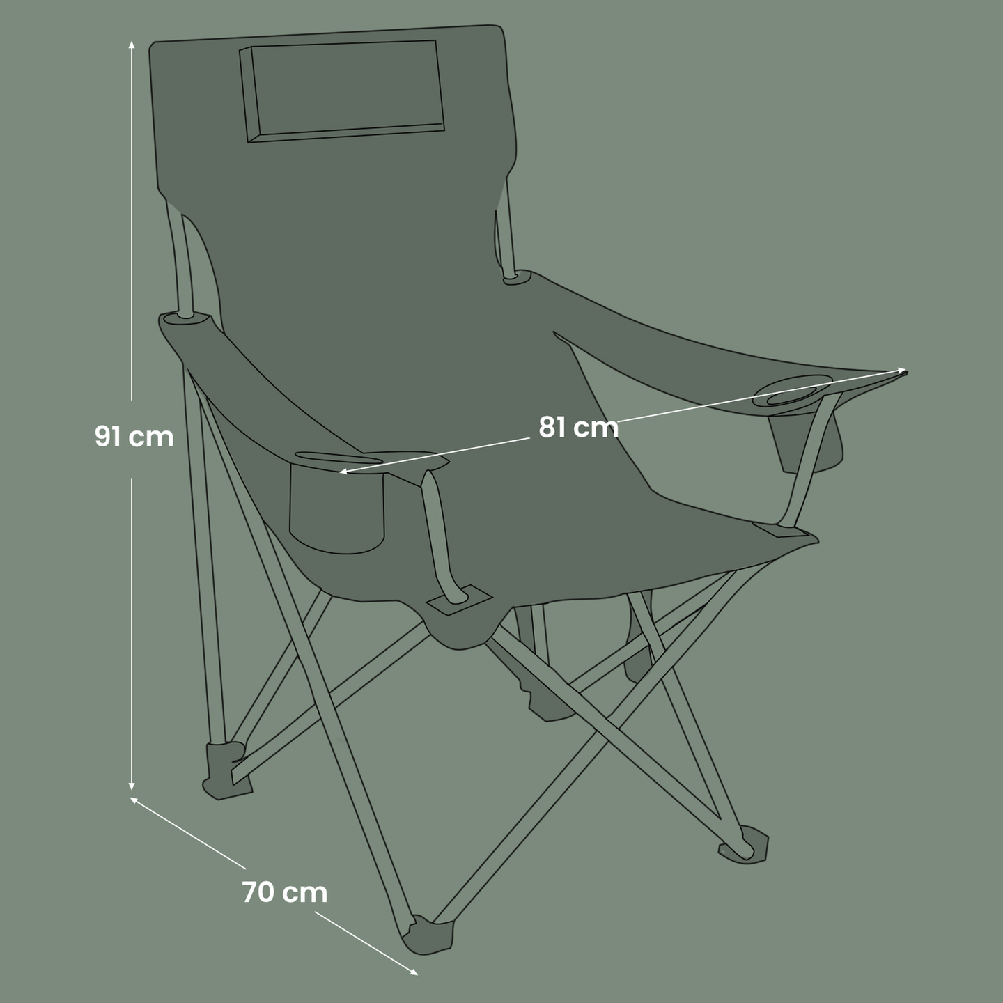 Folding Camping Chair - Metal Frame - Black - with Armrests