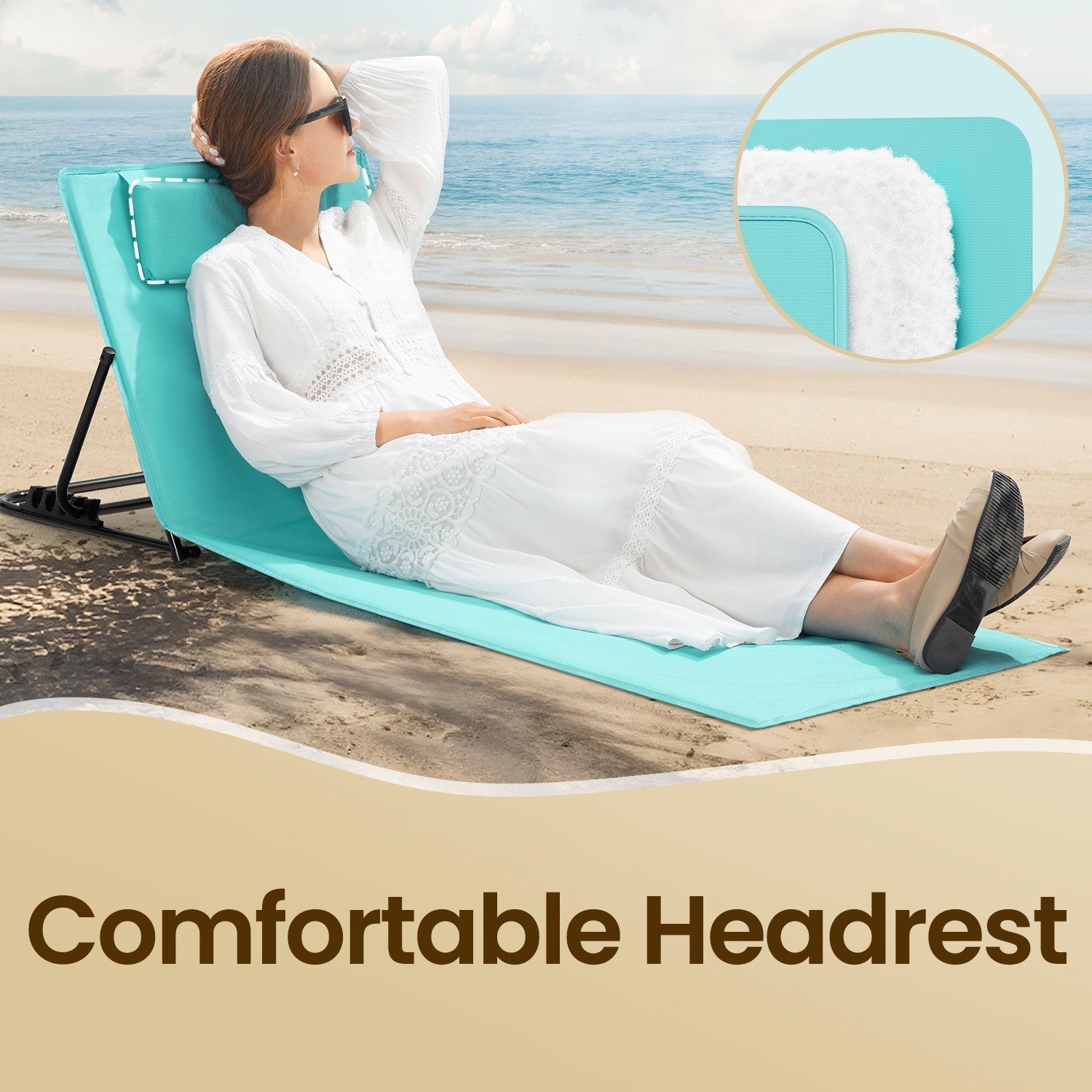 Folding Beach Sunlounger - Lightweight Fabric - Slate Grey - Portable with Reclining Backrest