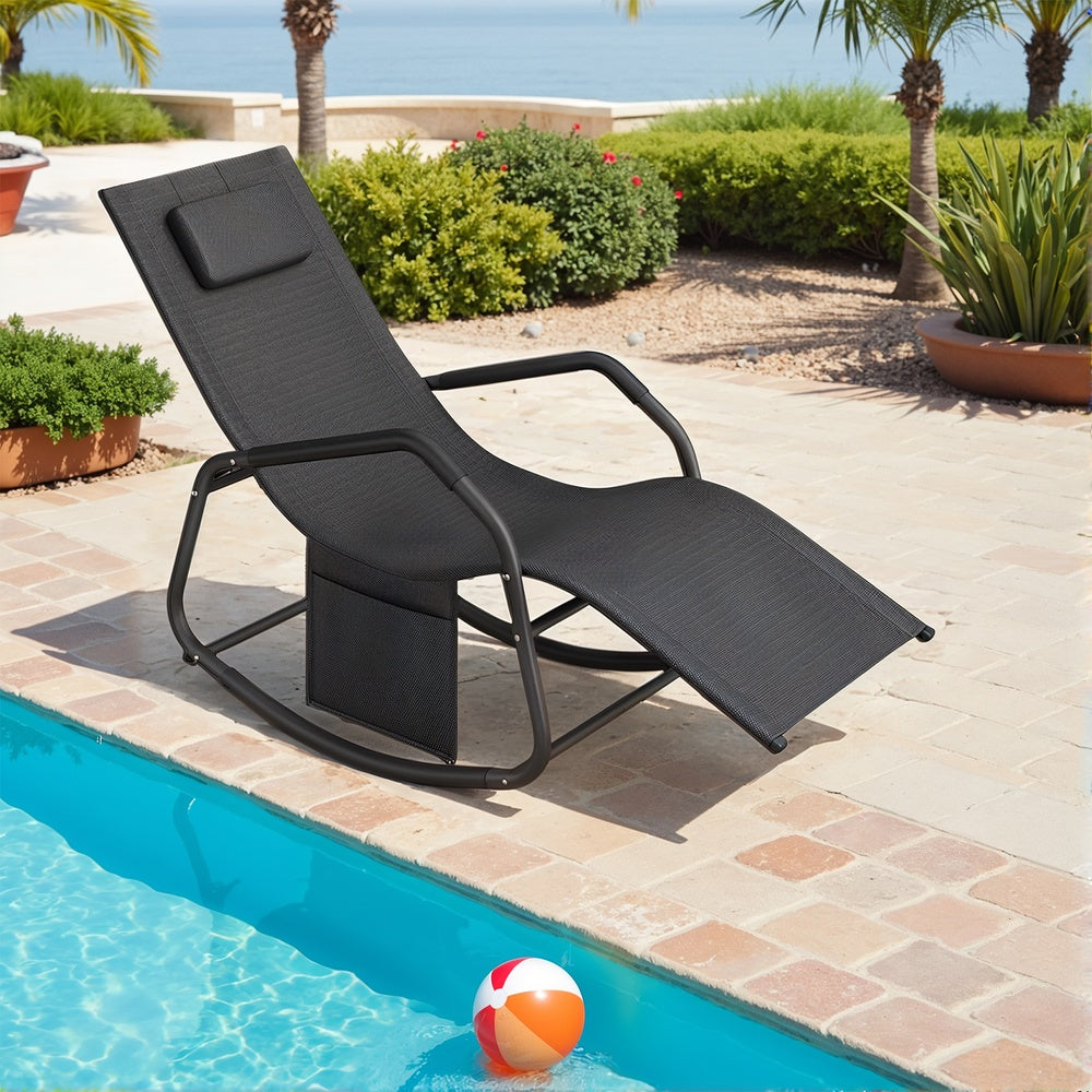 Outdoor Recliner Chair - 156.2L - Steel Frame - Adjustable Headrest