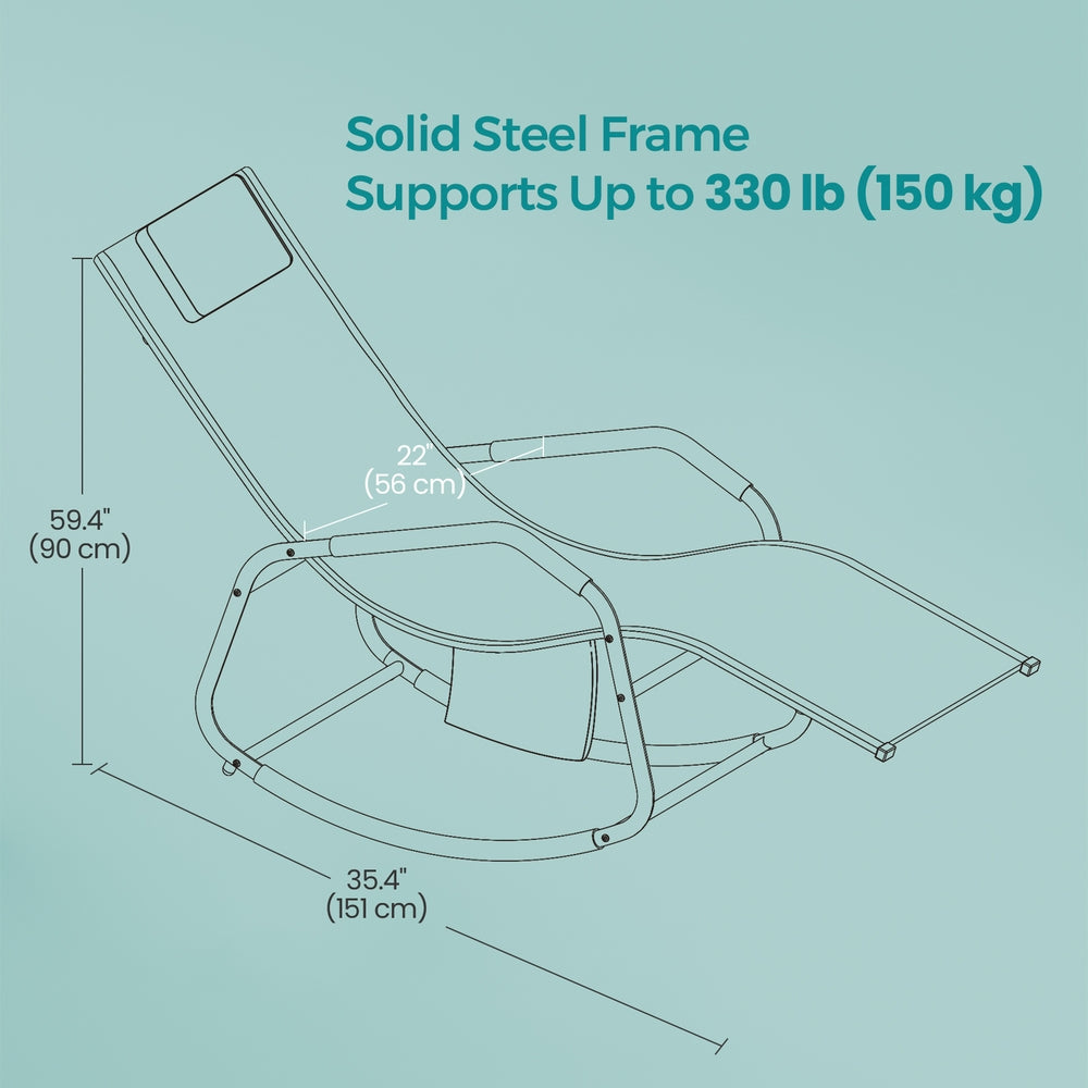 Outdoor Recliner Chair - 156.2L - Steel Frame - Adjustable Headrest