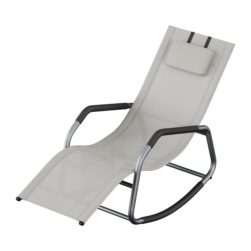 Outdoor Recliner Chair - 59.4D x 22W x 35.4H - Steel Frame - Adjustable Headrest