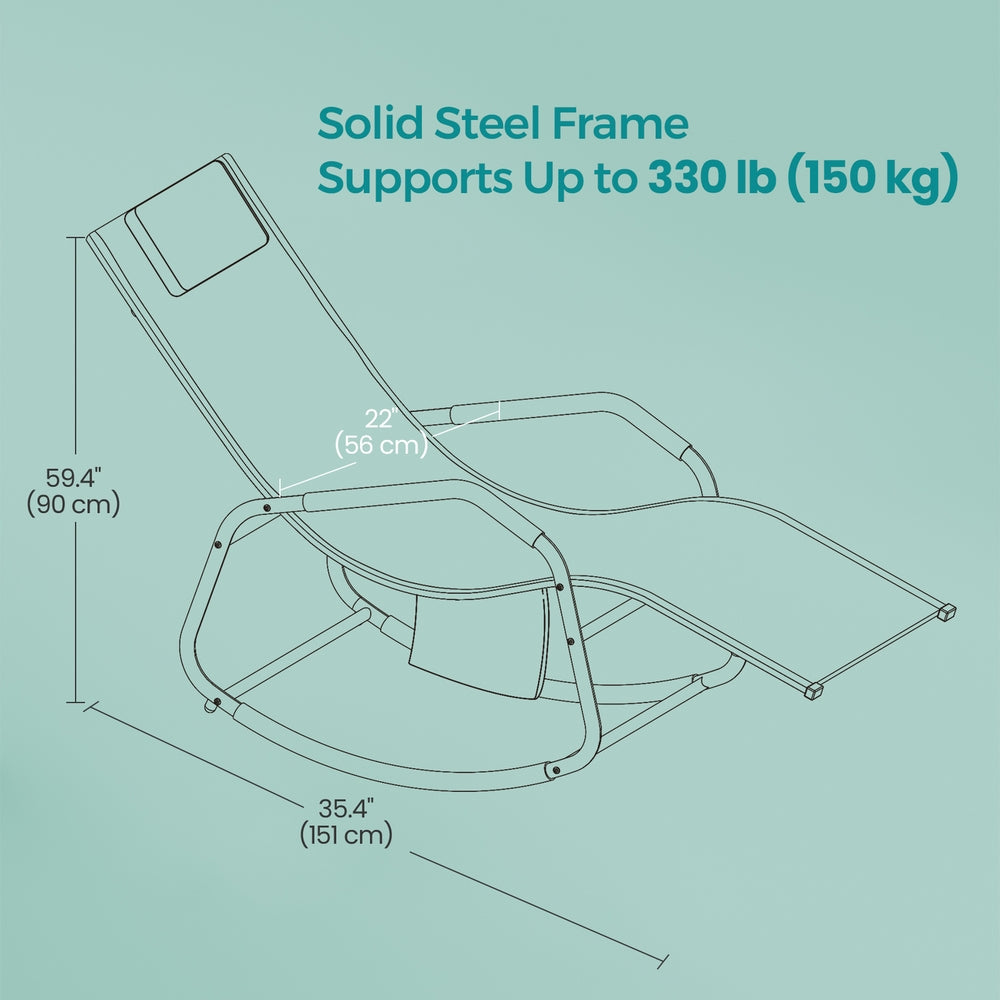 Outdoor Recliner Chair - 59.4D x 22W x 35.4H - Steel Frame - Adjustable Headrest