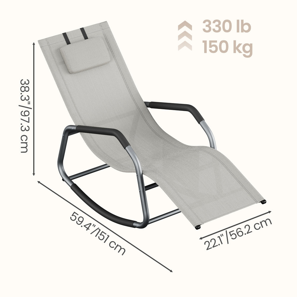Outdoor Recliner Chair - 59.4D x 22W x 35.4H - Steel Frame - Adjustable Headrest