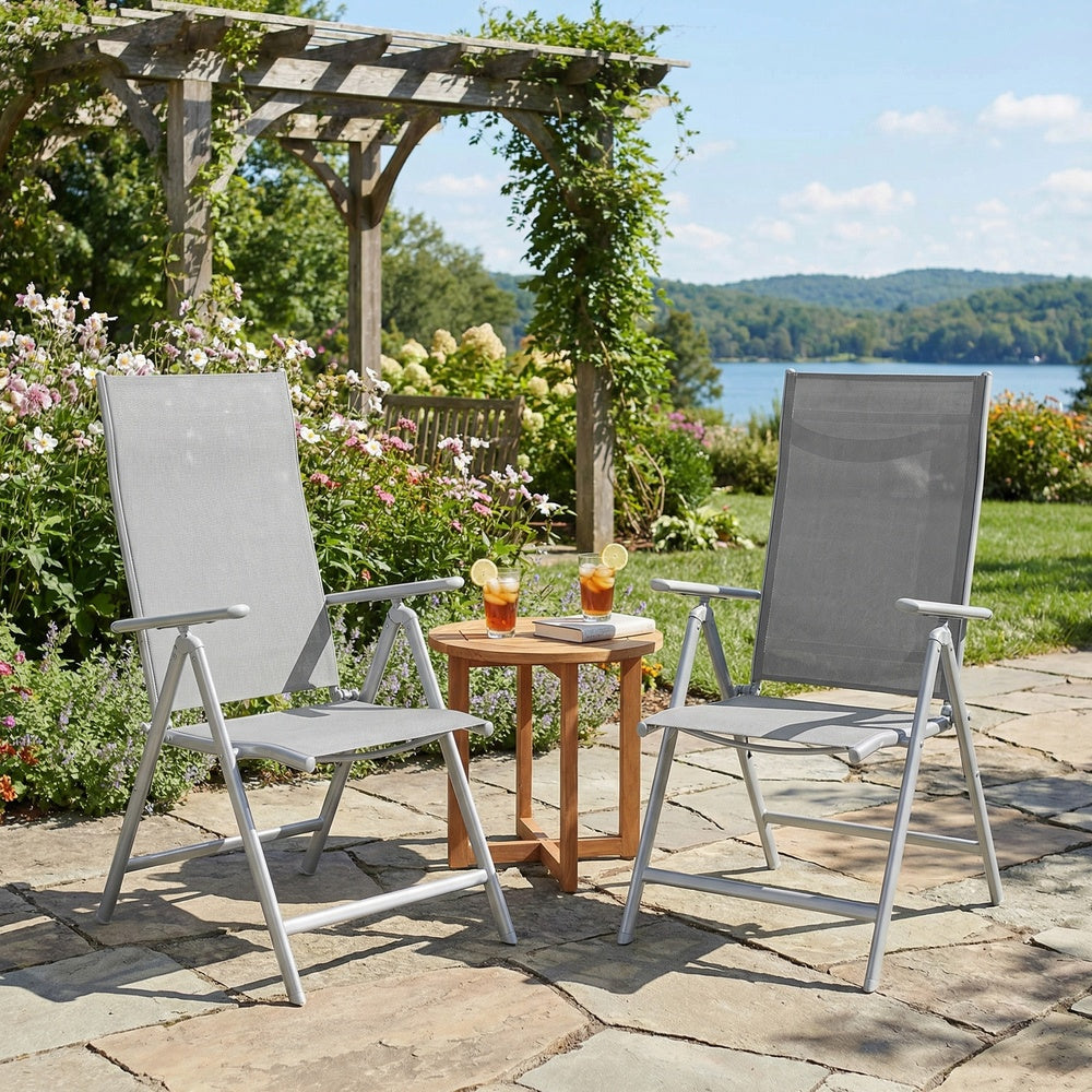 Reclining Deck Chair - 4 Chairs - Aluminium Frame - 8-Angle Backrest