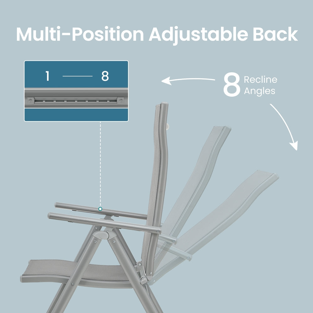 Reclining Deck Chair - 4 Chairs - Aluminium Frame - 8-Angle Backrest