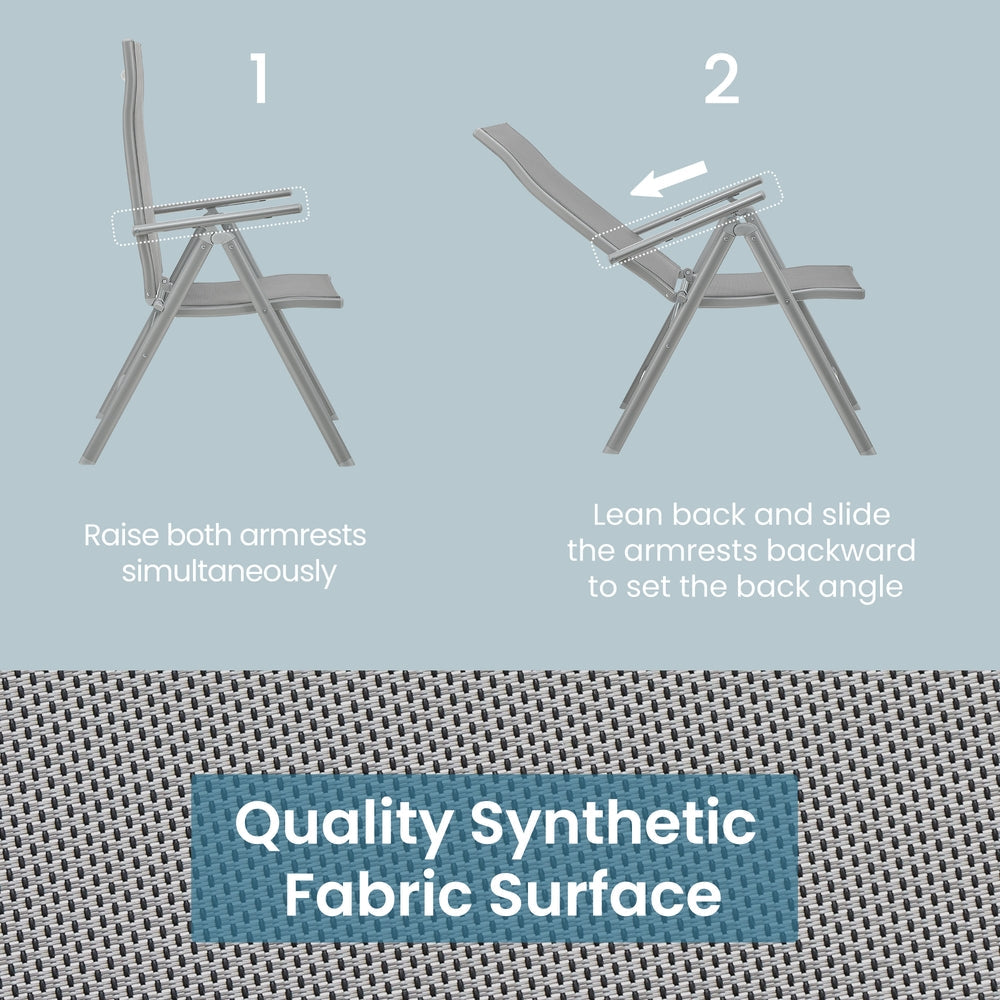 Reclining Deck Chair - 4 Chairs - Aluminium Frame - 8-Angle Backrest