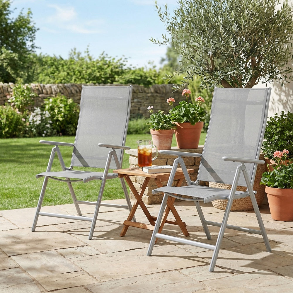 Folding Outdoor Garden Chairs - Set of 4 - Aluminium Structure - 8-Position Reclining Backrest