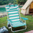 Folding Camping Chair - Fabric - Green and White - Adjustable Backrest with Headrest and Side Pockets