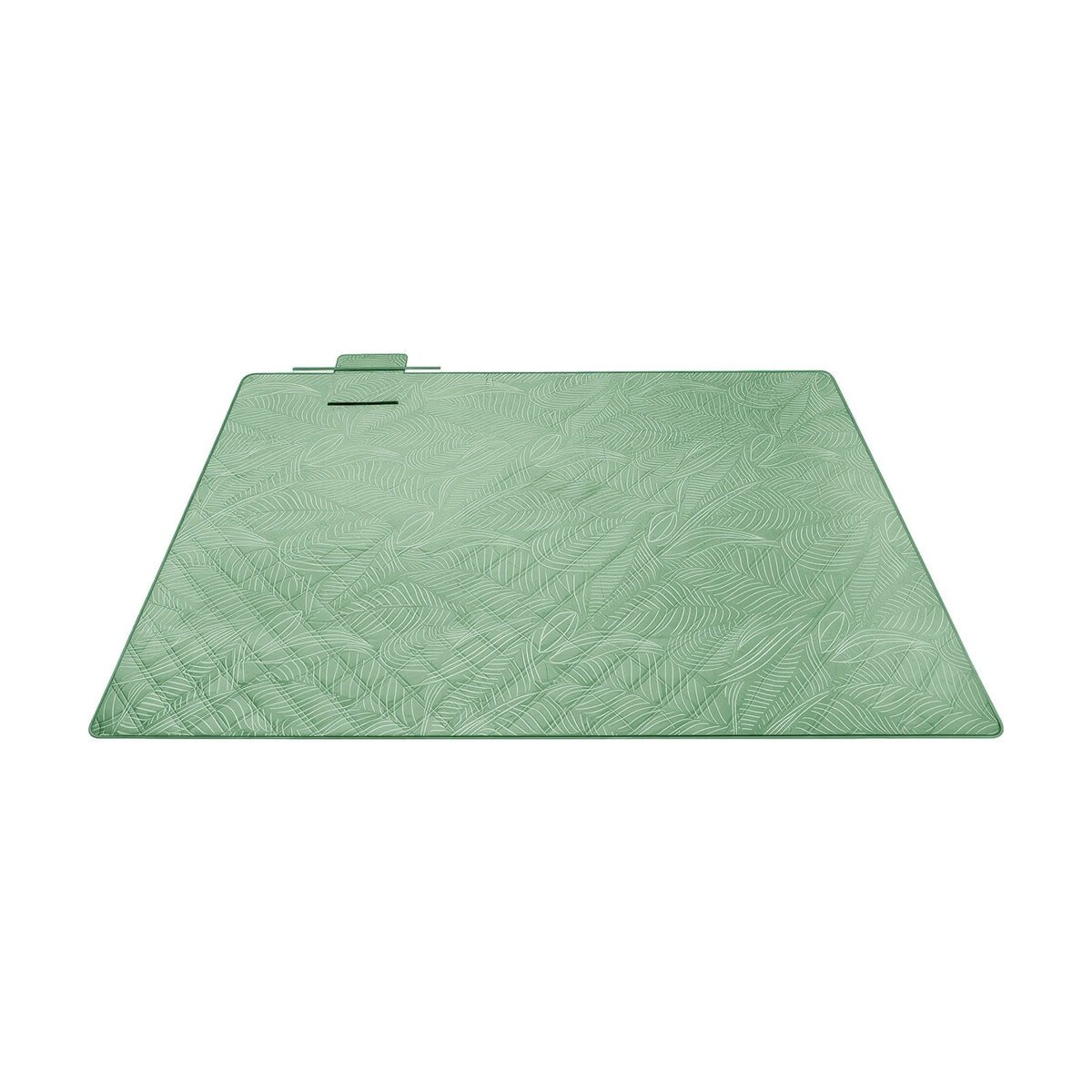 Picnic Blanket - Pongee Fabric Surface and Sponge Padding - Mint Green With Leaf Pattern - with 4 Ground Pegs
