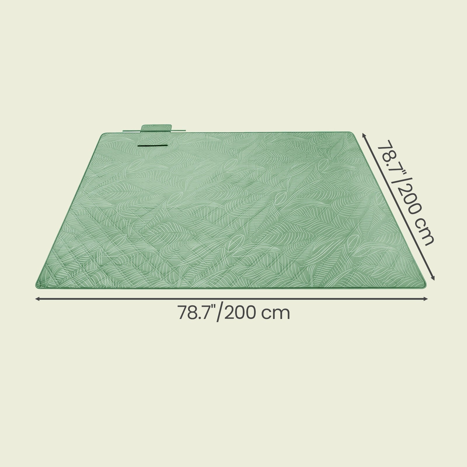 Picnic Blanket - Pongee Fabric Surface and Sponge Padding - Mint Green With Leaf Pattern - with 4 Ground Pegs