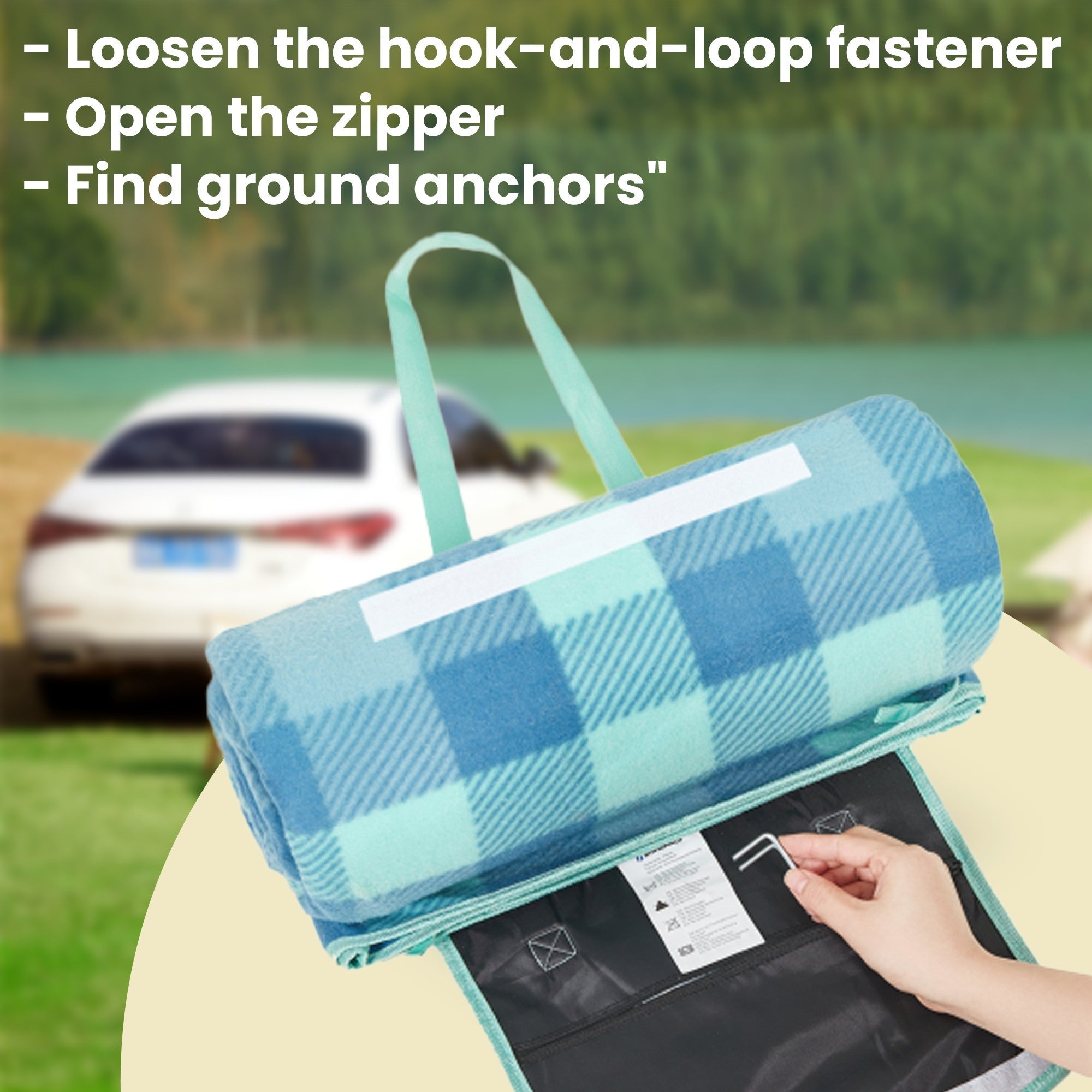 Picnic Blanket - Green and Blue - Waterproof Material