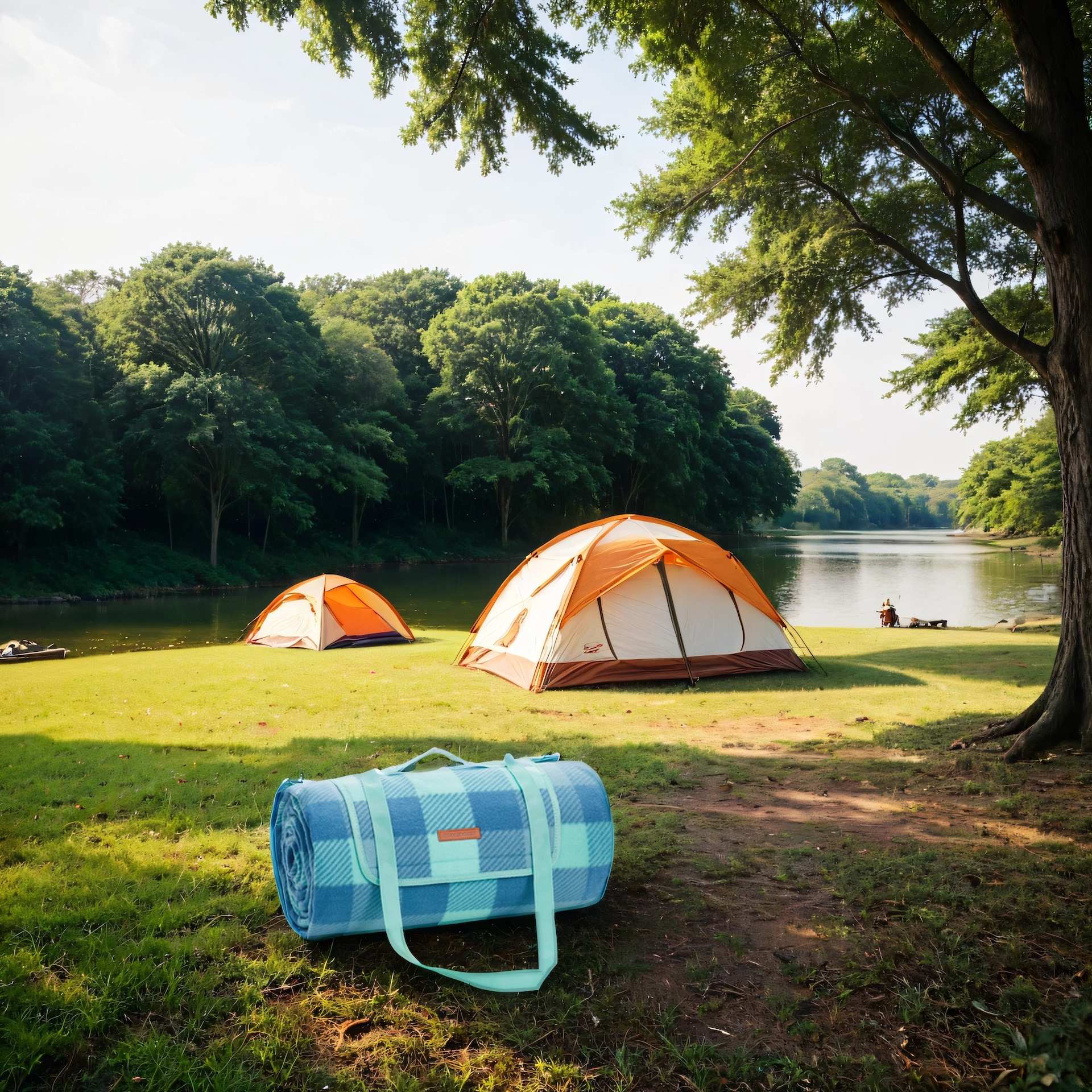 Picnic Blanket - Green and Blue - Waterproof Material