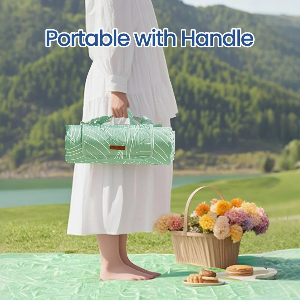 Foldable Picnic Blanket - Pongee Fabric Surface and Sponge Padding - Green
