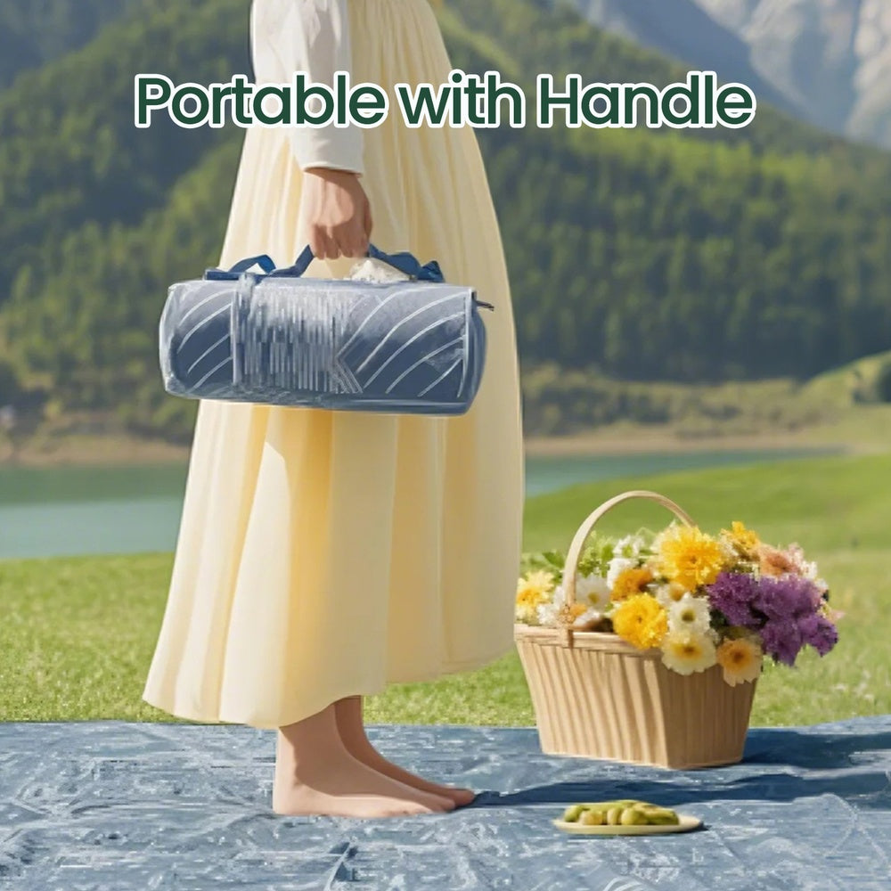 Foldable Picnic Blanket - Pongee Fabric Surface and Sponge Padding - Blue