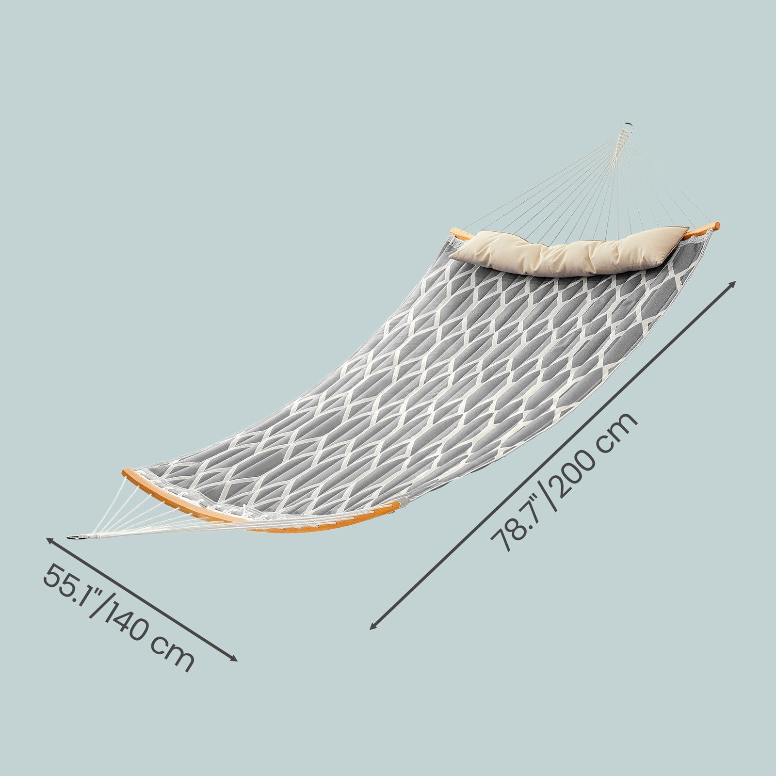 Quilted Hammock - 200x140 - Polyester Fabric - Curved Bamboo Spreaders