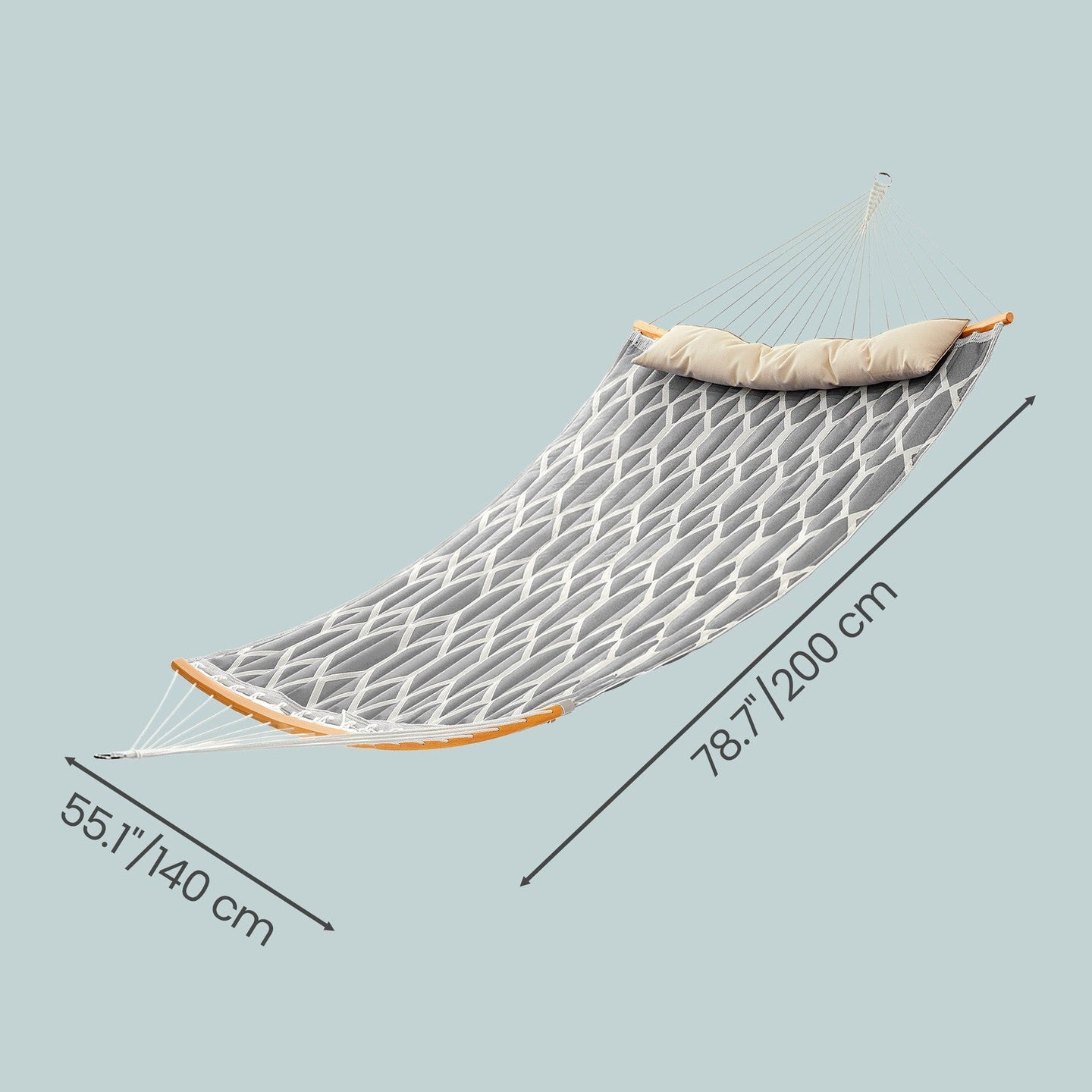 Quilted Hammock - 200x140 - Polyester Fabric - Curved Bamboo Spreaders