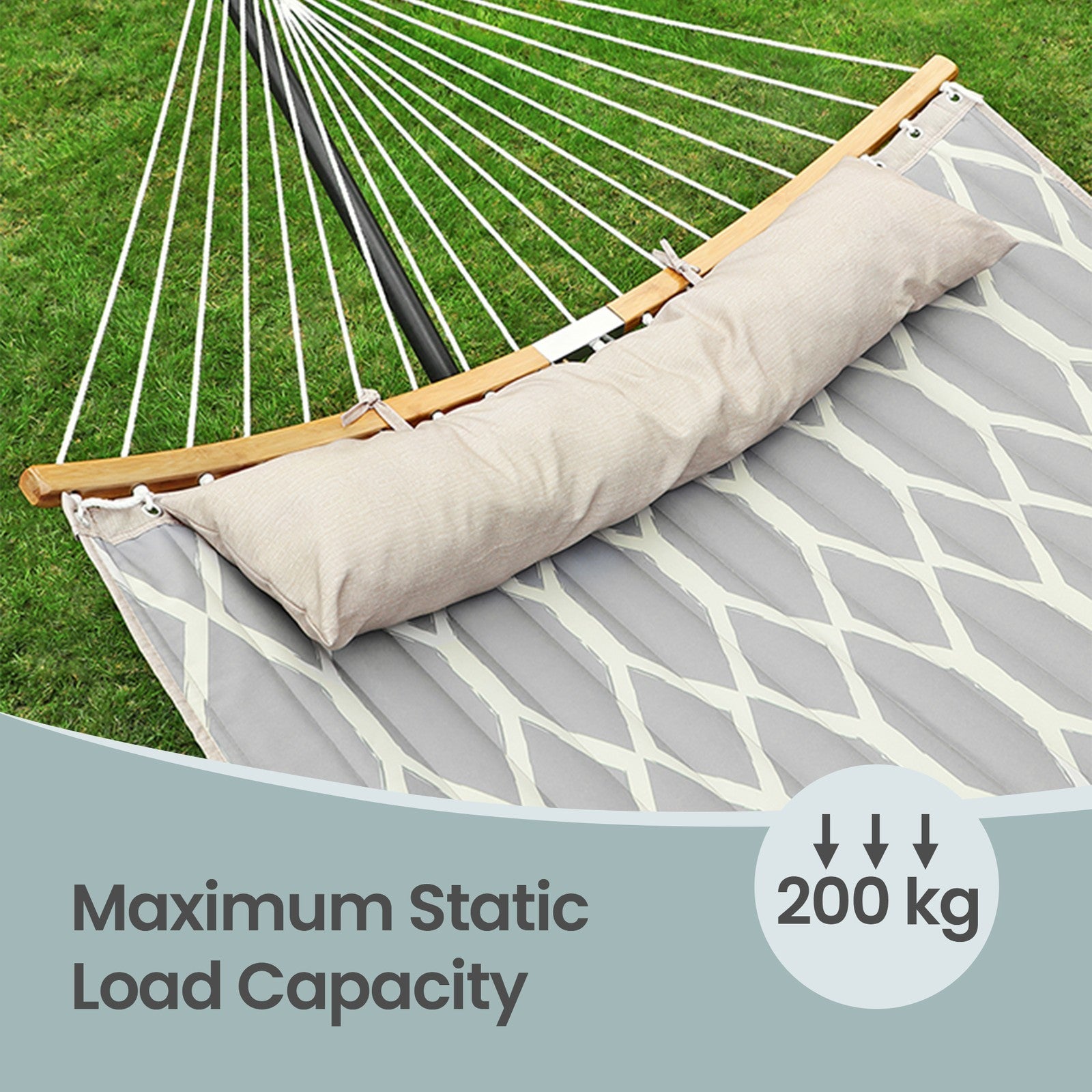 Quilted Hammock - 200x140 - Polyester Fabric - Curved Bamboo Spreaders