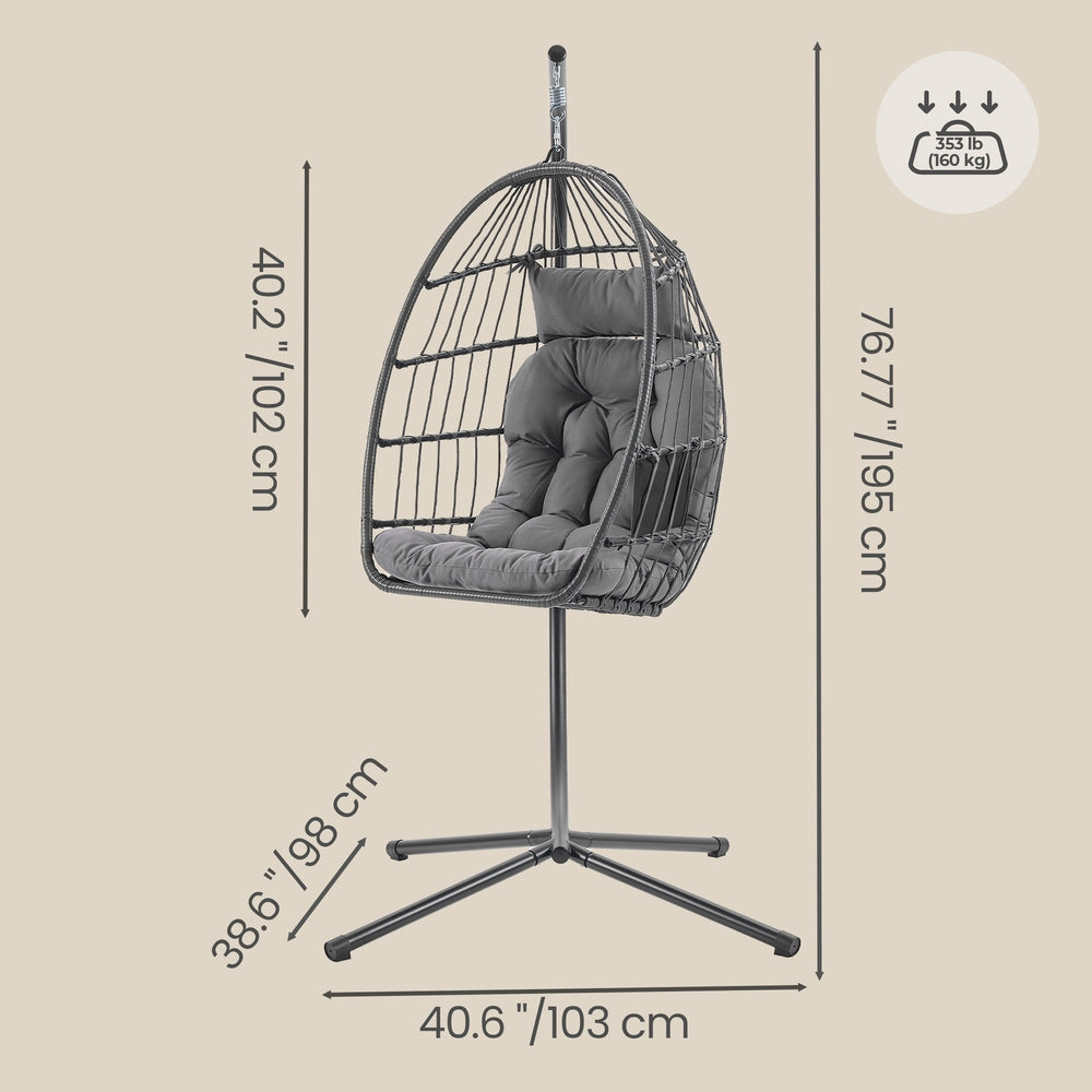Height-Adjustable Hanging Egg Chair - 220L - Polyester - Foldable Basket