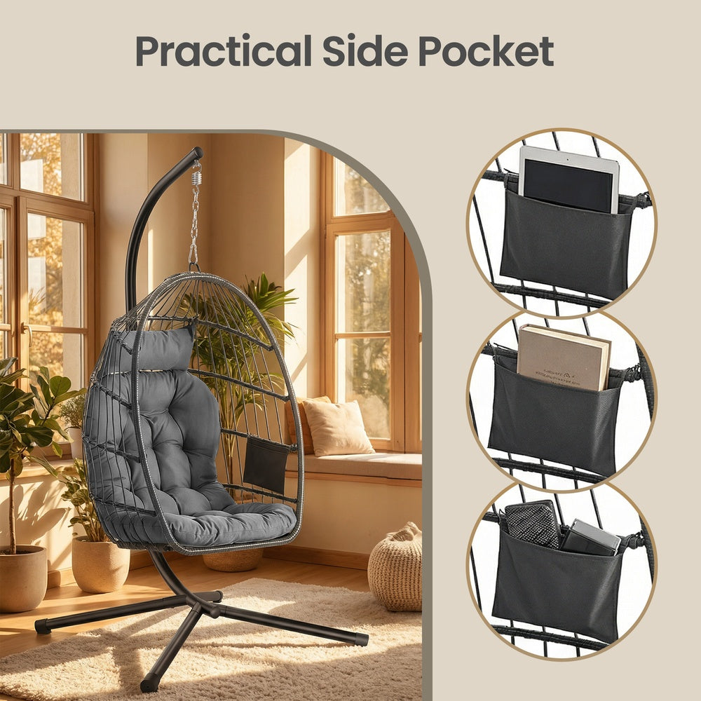 Height-Adjustable Hanging Egg Chair - 220L - Polyester - Foldable Basket