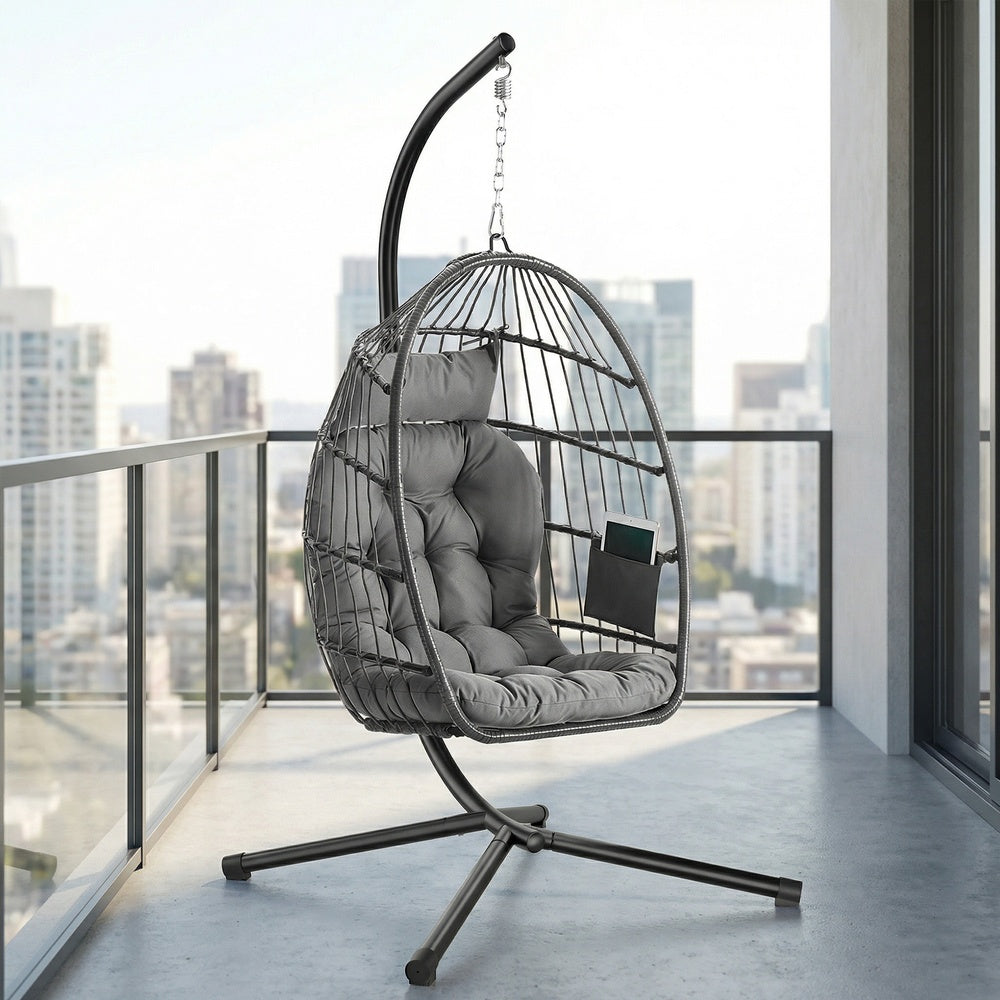 Height-Adjustable Hanging Egg Chair - 220L - Polyester - Foldable Basket