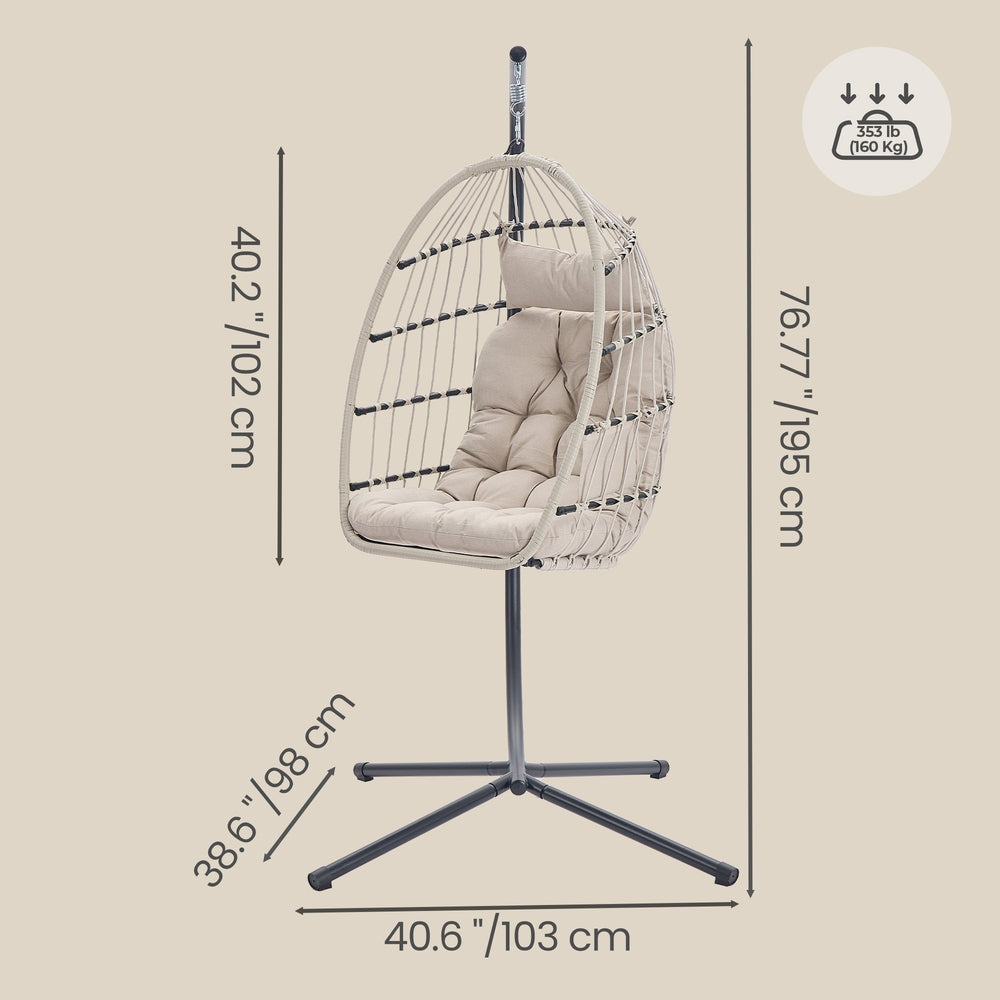 Height-Adjustable Hanging Egg Chair - 38.6L - Polyester - Foldable Basket
