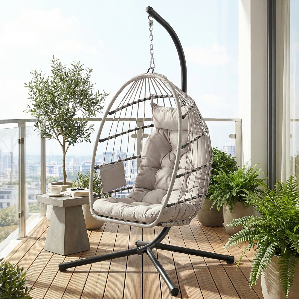 Height-Adjustable Hanging Egg Chair - 38.6L - Polyester - Foldable Basket