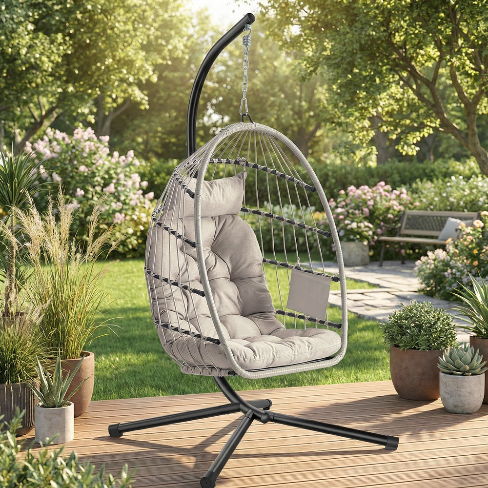 Height-Adjustable Hanging Egg Chair - 38.6L - Polyester - Foldable Basket