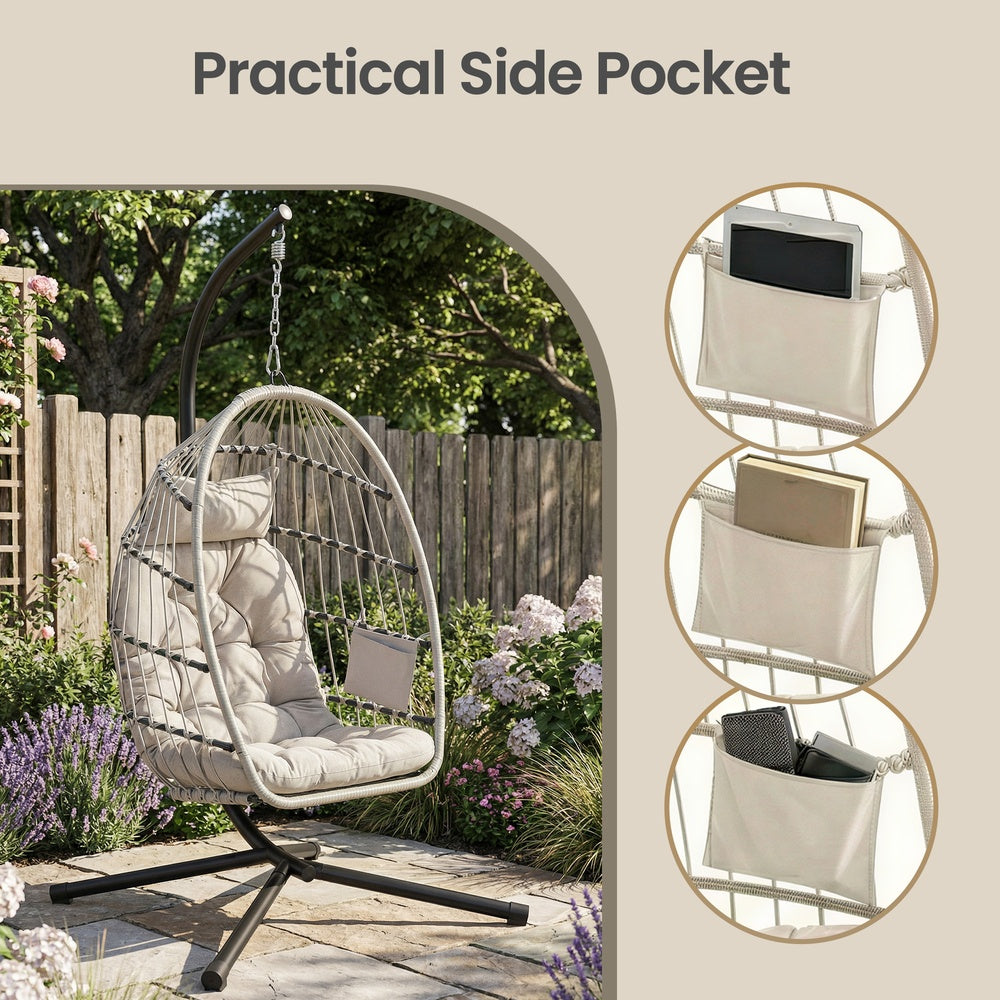 Height-Adjustable Hanging Egg Chair - 38.6L - Polyester - Foldable Basket
