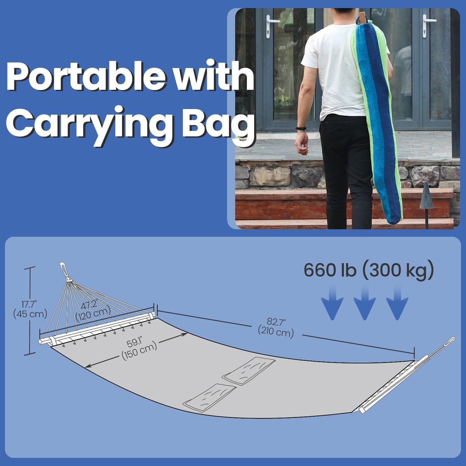 Hammock - Fabric - Grey - Includes 2 Pillows