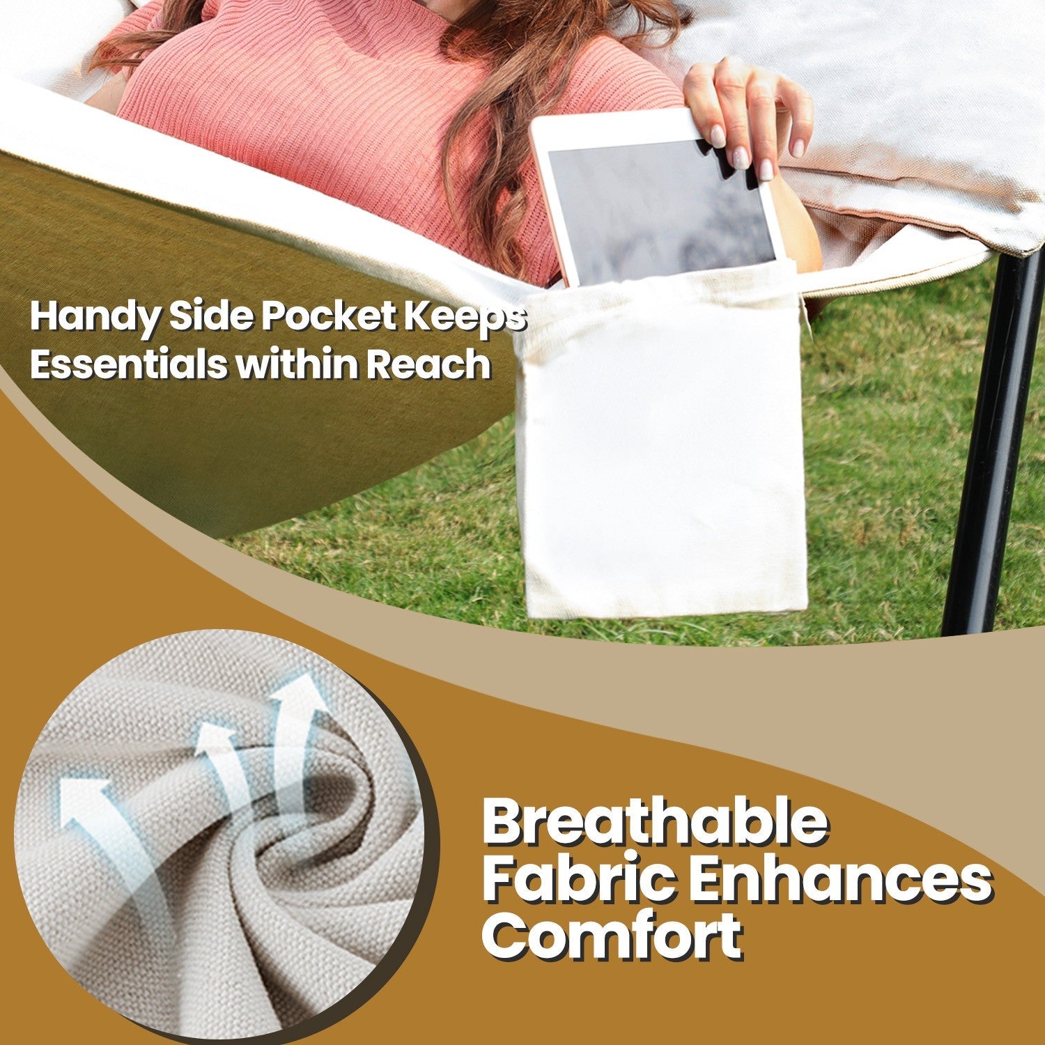 Hammock - Fabric - Grey - Includes 2 Pillows