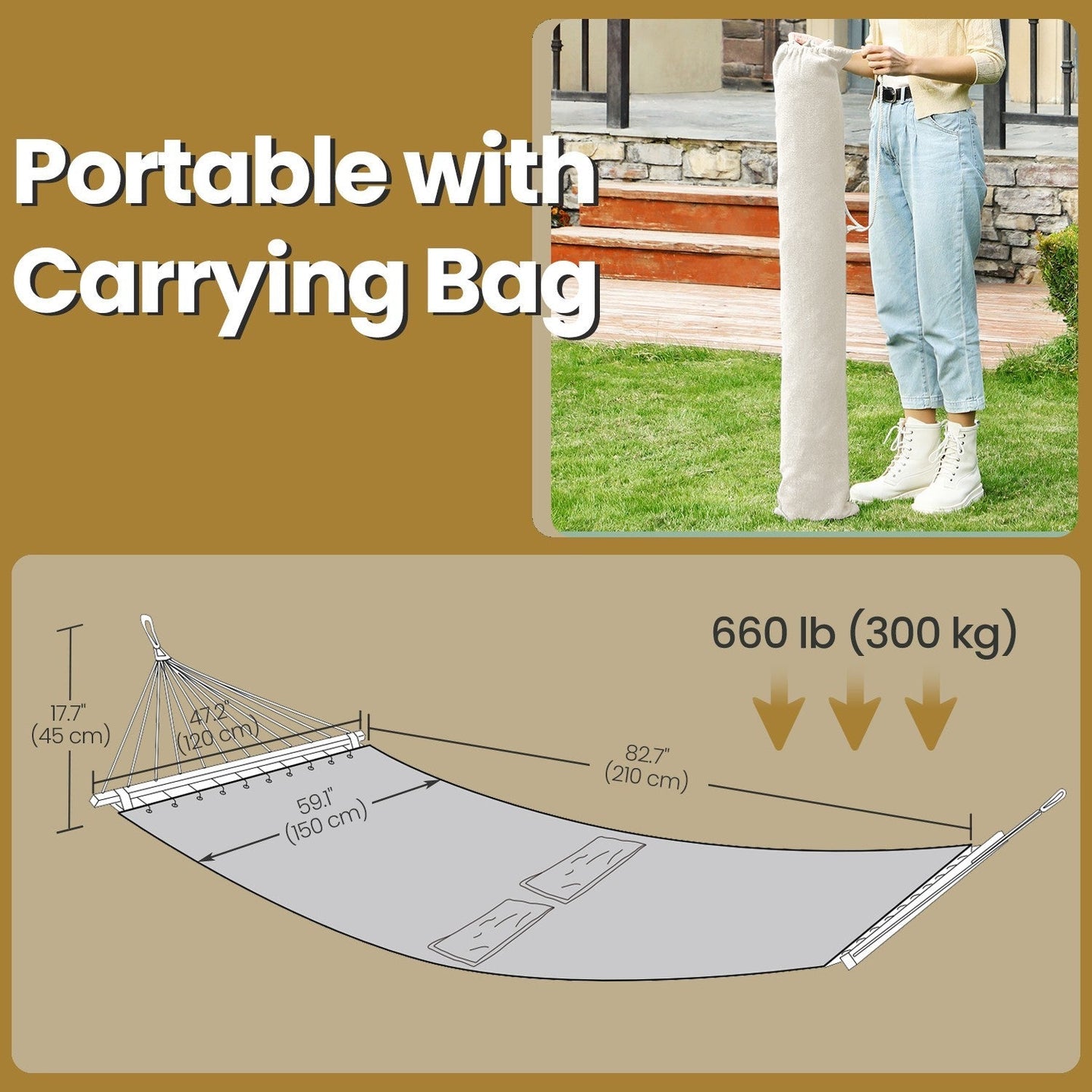 Hammock - Fabric - Grey - Includes 2 Pillows