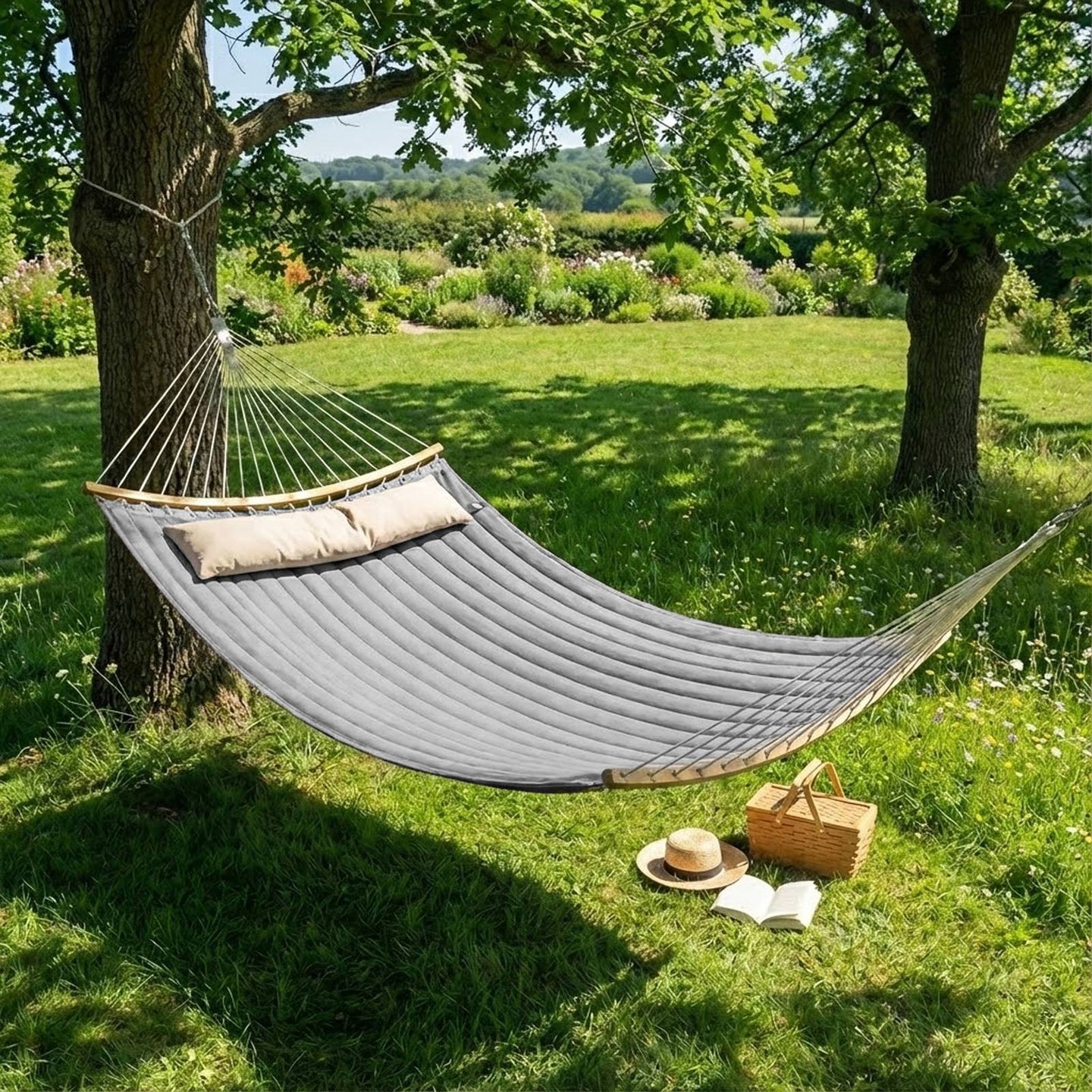 Quilted Hammock - 200L - Oxford Fabric - Curved Bamboo Spreaders