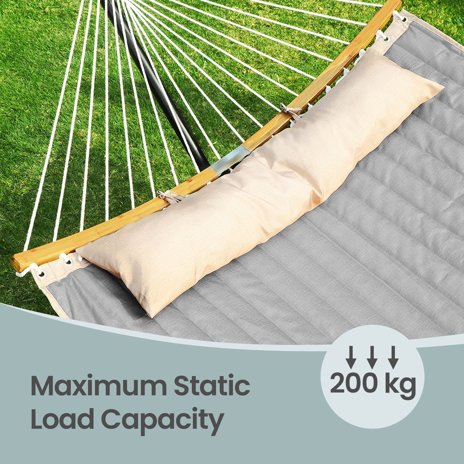 Quilted Hammock - 200L - Oxford Fabric - Curved Bamboo Spreaders