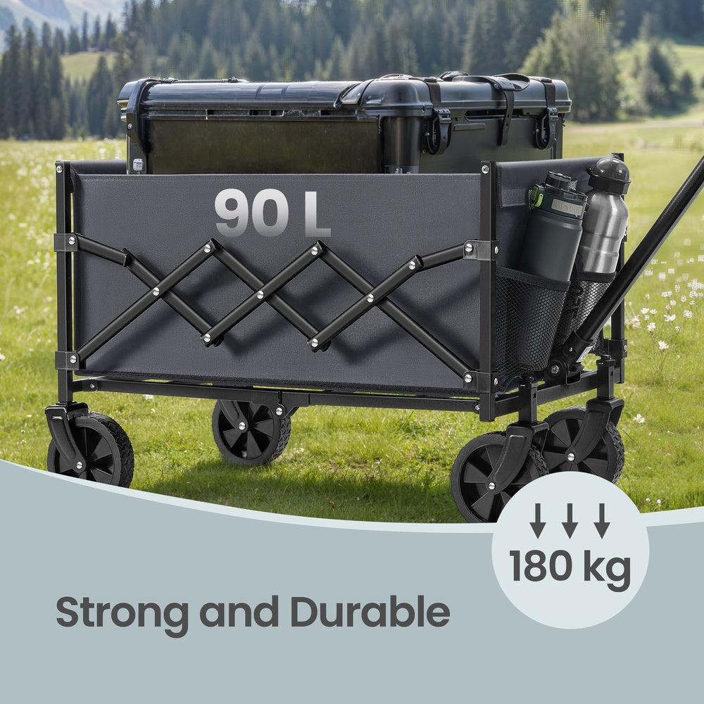 Outdoor Utility Wagon - Steel - Grey - with Adjustable Handle