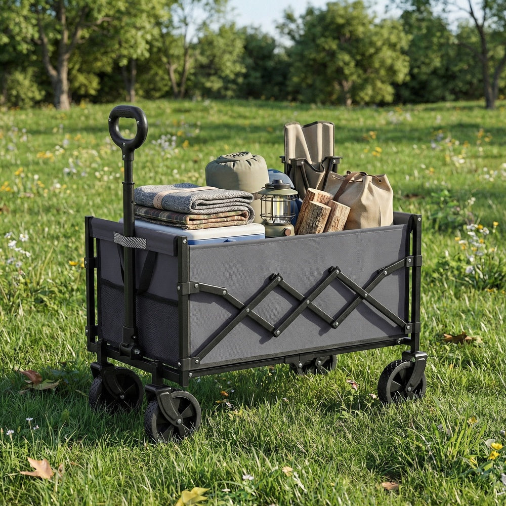 Outdoor Utility Wagon - Steel - Grey - with Adjustable Handle