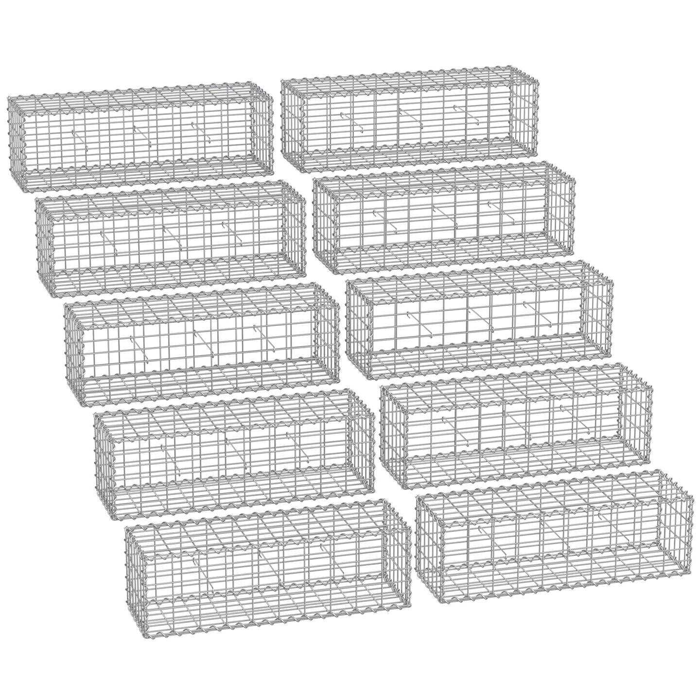 Gabion Cage - Galvanized Metal - Silver - 100 x 30 x 30 cm with 10 x 5 cm Mesh