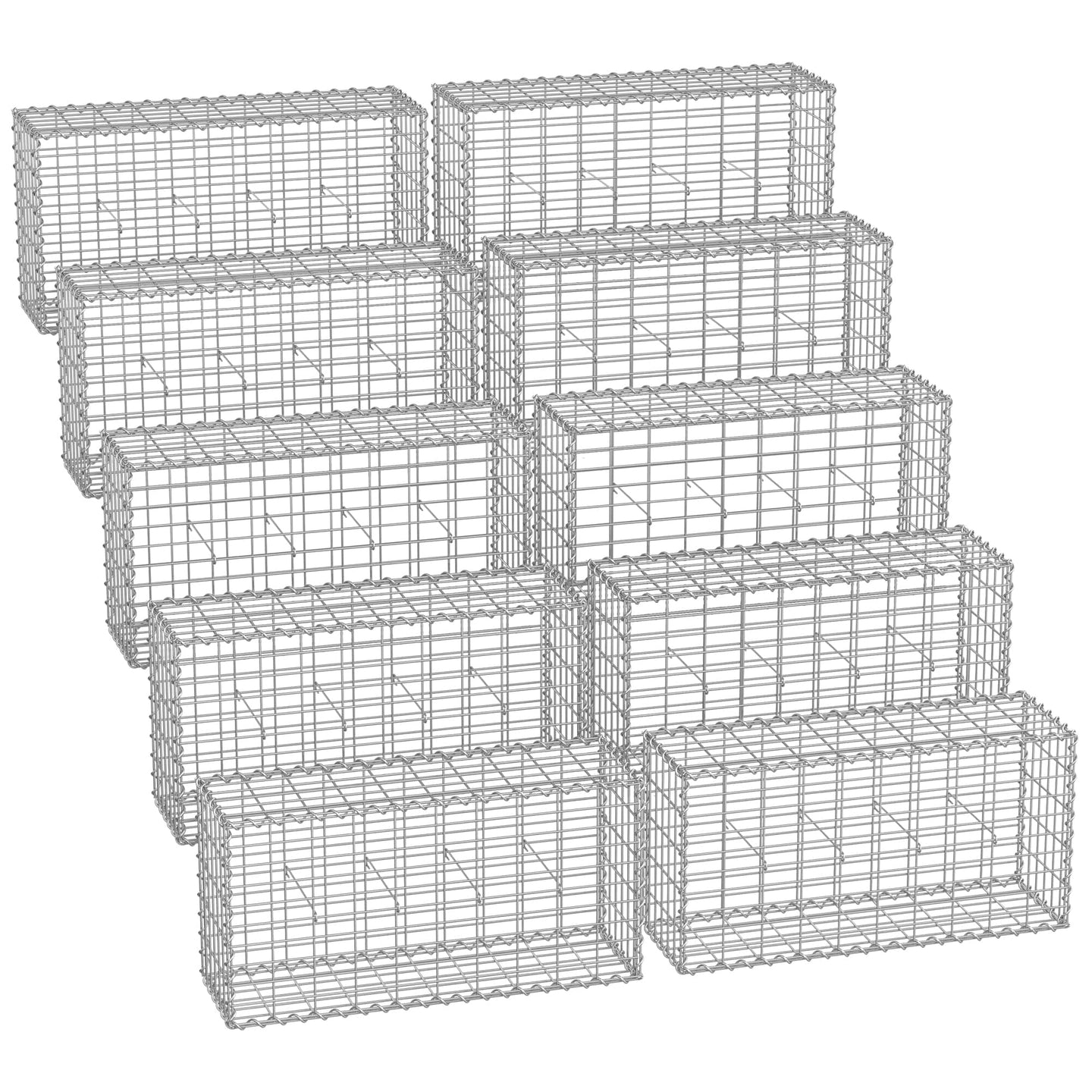 Metal Gabion Basket - Mesh - Silver - Set of 10