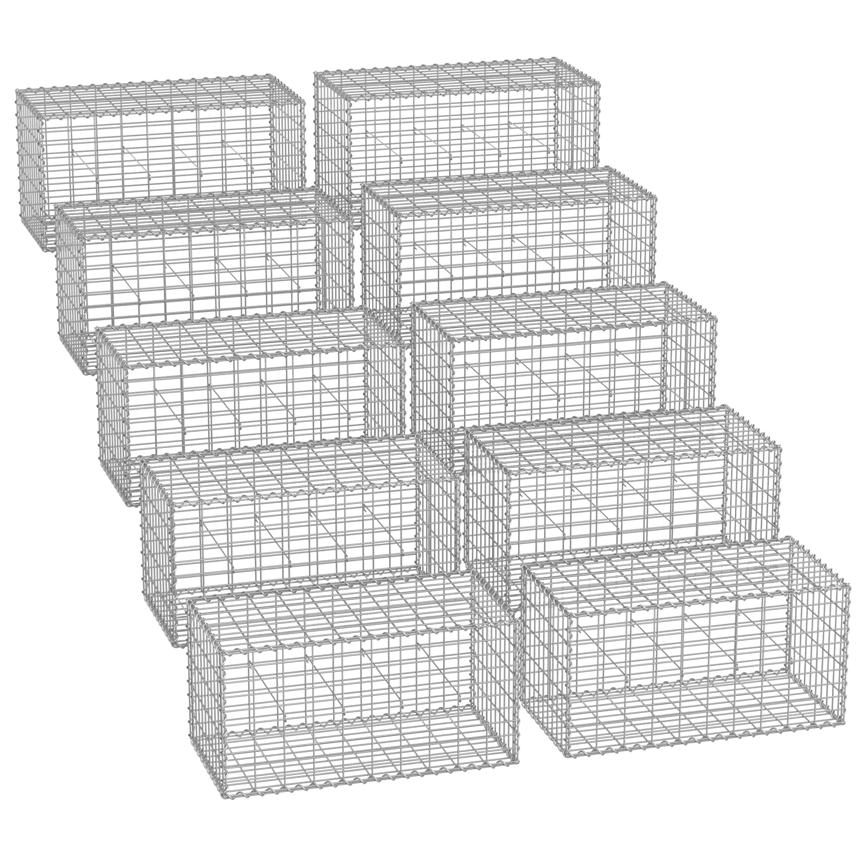 Gabions - Metal - Silver - Set of 10 with 5 x 10 cm Mesh for Garden Fence Wall Partition
