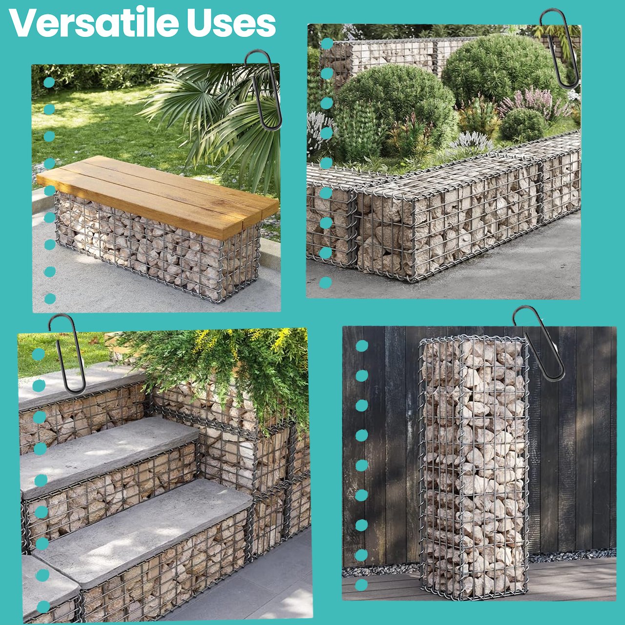 Metal Gabion Basket - Galvanized Steel - Silver - for Stone Wall Partition and Garden Fence