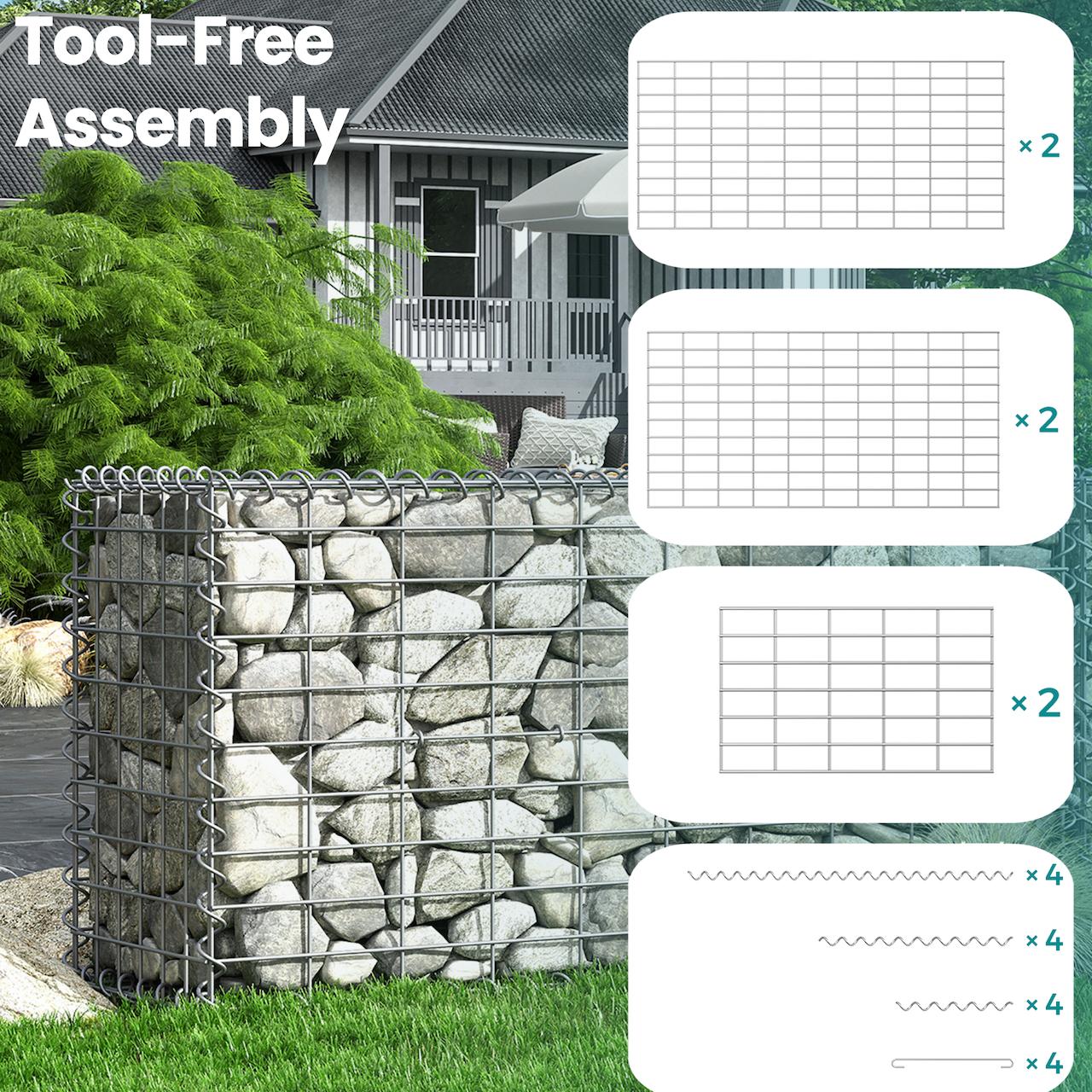 Gabion Cage - Galvanized Metal - Silver - 100 x 30 x 30 cm with 10 x 5 cm Mesh