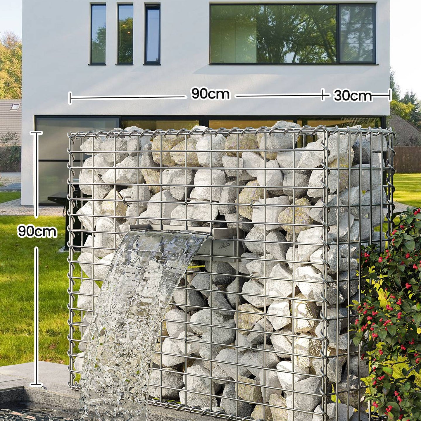 Metal Gabion Cage Basket - 100 x 95 x 30 cm - Silver - Garden Fence Wall Partition