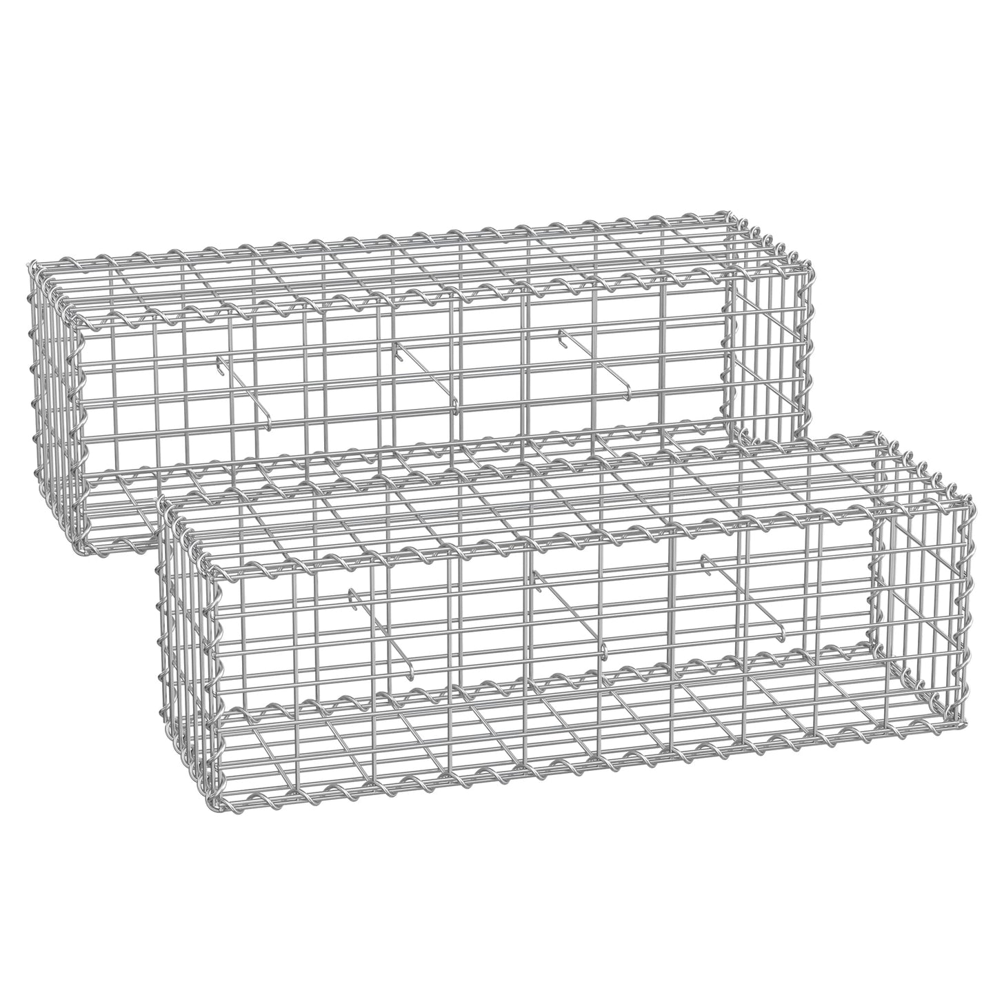 Gabion Cage - Galvanized Metal - Silver - 100 x 30 x 30 cm with 10 x 5 cm Mesh