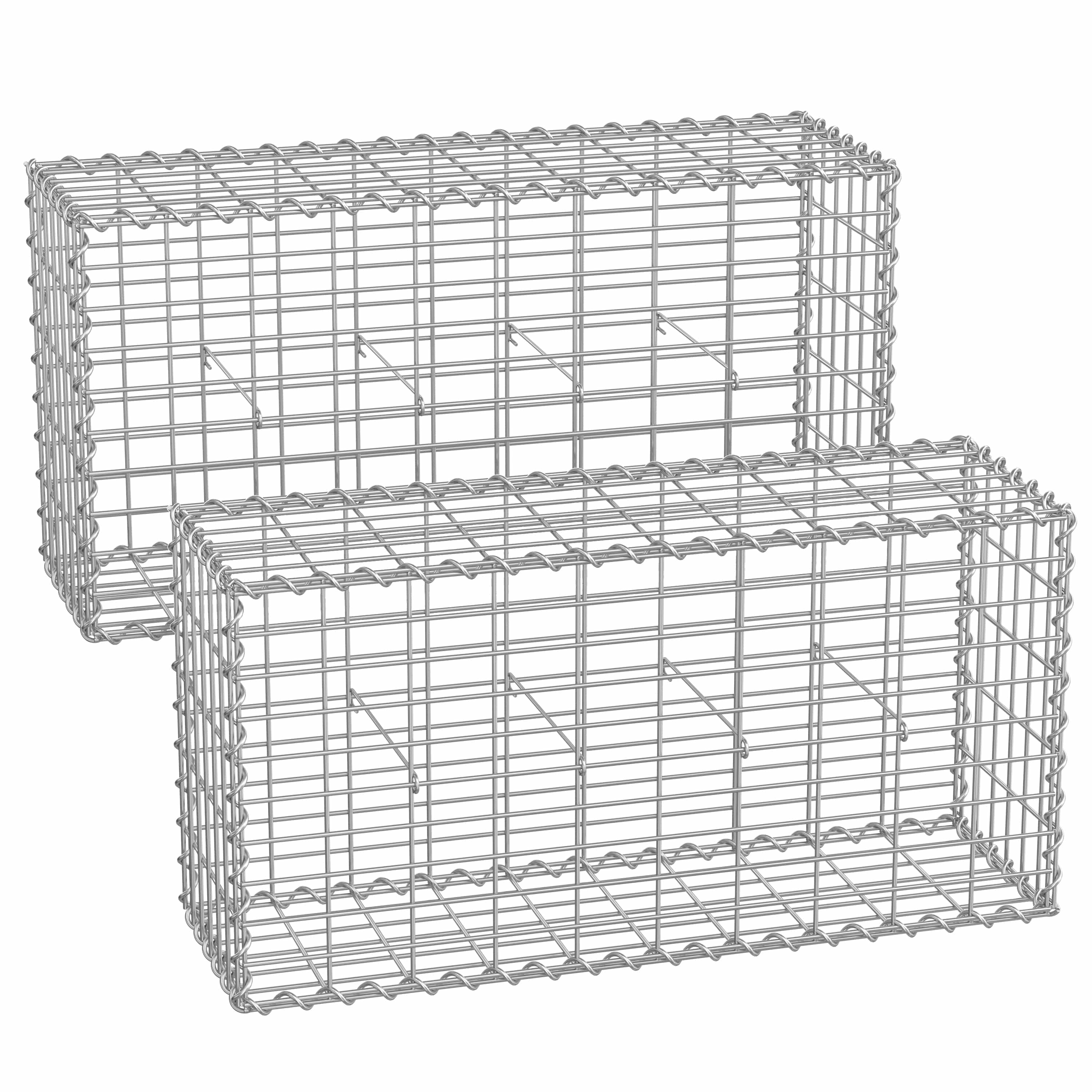 Metal Gabion Basket - Mesh - Silver - Set of 2 for Garden Fence Wall Partition